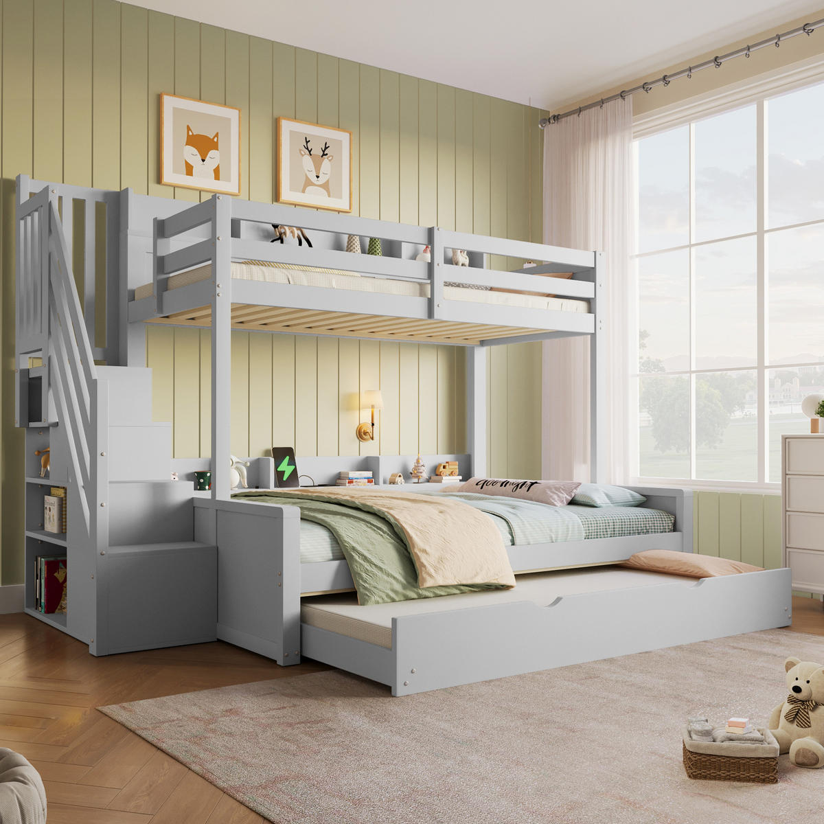 ETAGENBETT 140x200 cm mit Ausziehbett, Grau - Grau, Holz (140/200cm) - KOMHTOM