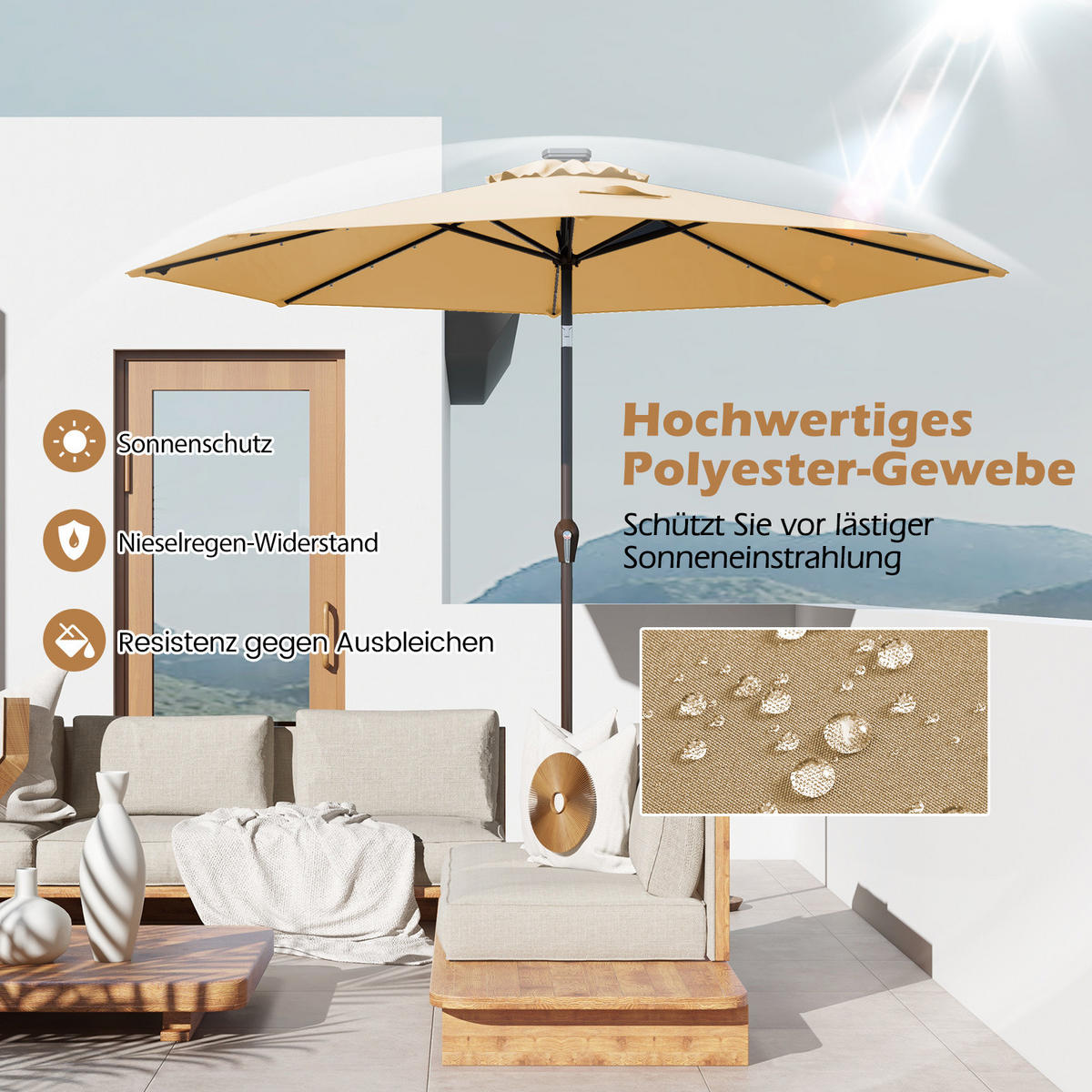 TERRASSPARASOLL beige - Beige, Plast (300/300cm) - COSTWAY
