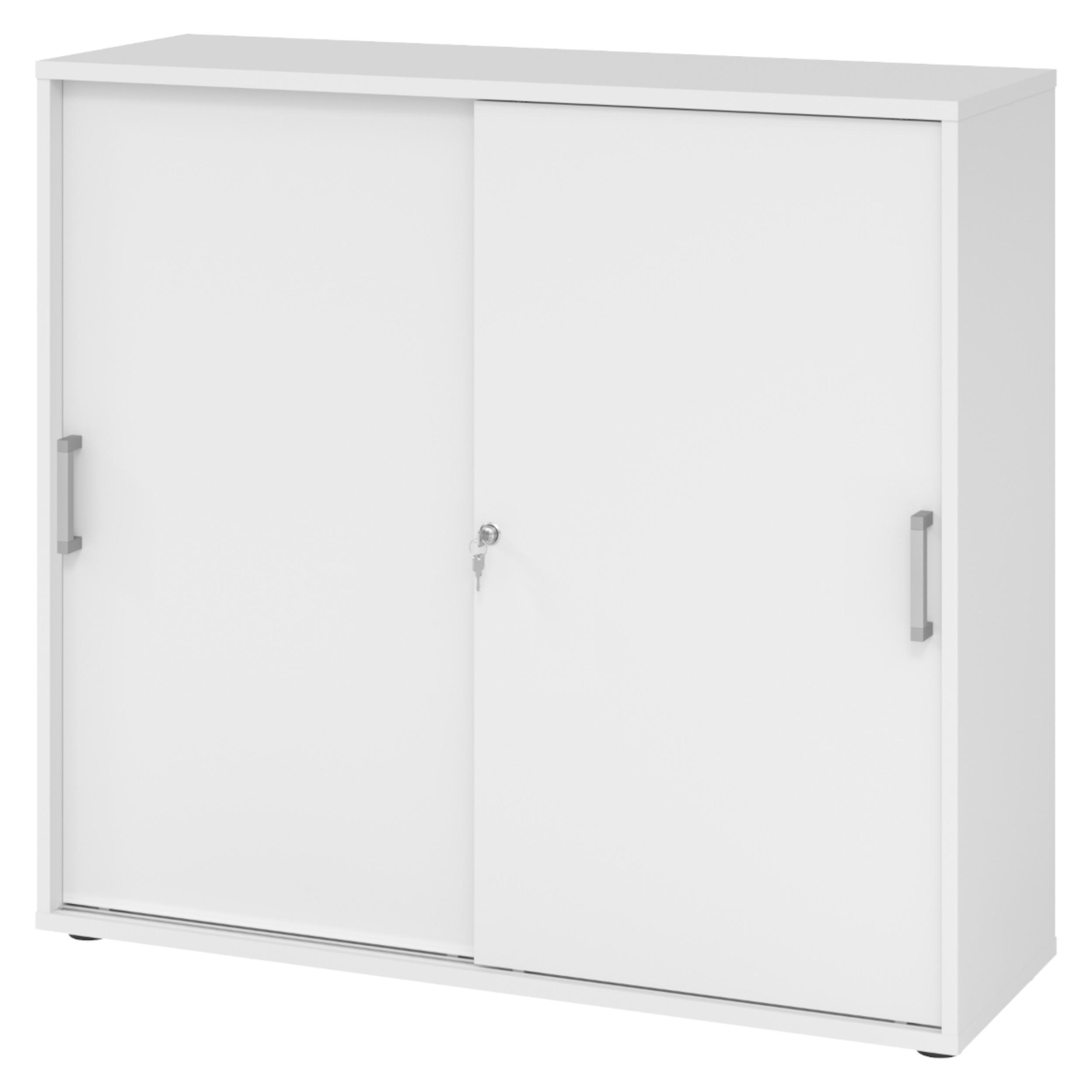 SCHIEBETÜRENSCHRANK - 3 Ordnerhöhen 40/120/110 cm in Weiß Chromgriff (Metall) - Weiß, Holzwerkstoff (120/110/40cm) - bümö