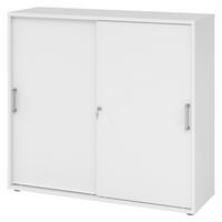 SCHIEBETÜRENSCHRANK - 3 Ordnerhöhen 40/120/110 cm in Weiß Chromgriff (Metall) - Weiß, Holzwerkstoff (120/110/40cm) - bümö
