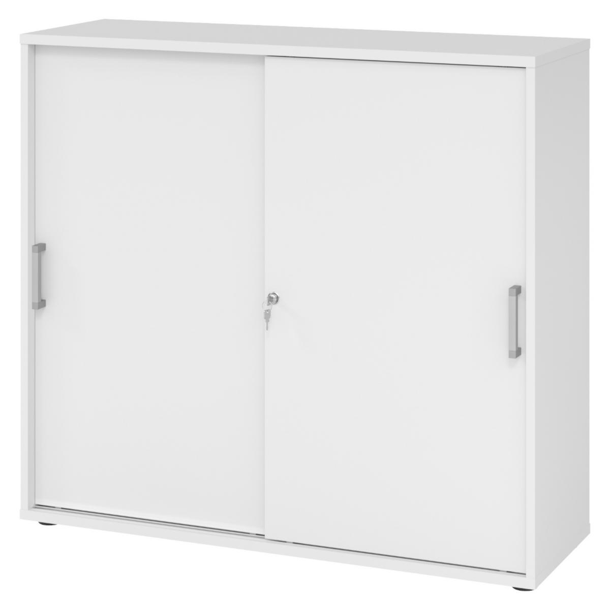 SCHIEBETÜRENSCHRANK - 3 Ordnerhöhen 40/120/110 cm in Weiß Chromgriff (Metall) - Weiß, Holzwerkstoff (120/110/40cm) - bümö