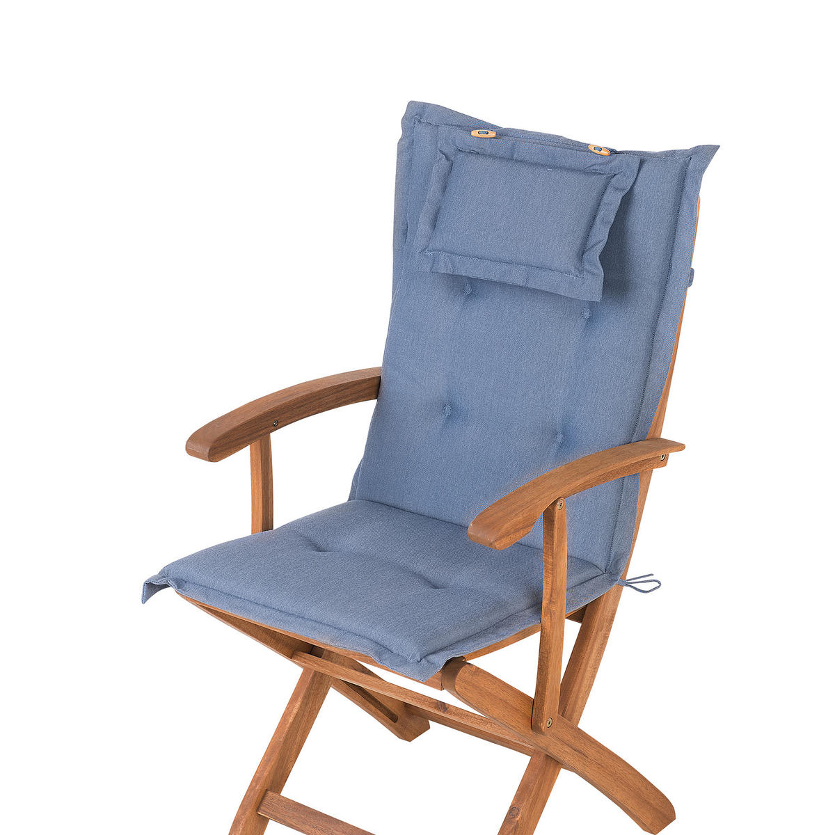 GARTENSTUHL 2er-Set Akazienholz hellbraun Auflagen blau Maui - Hellbraun/Blau, Holz (42/93/48cm) - Beliani