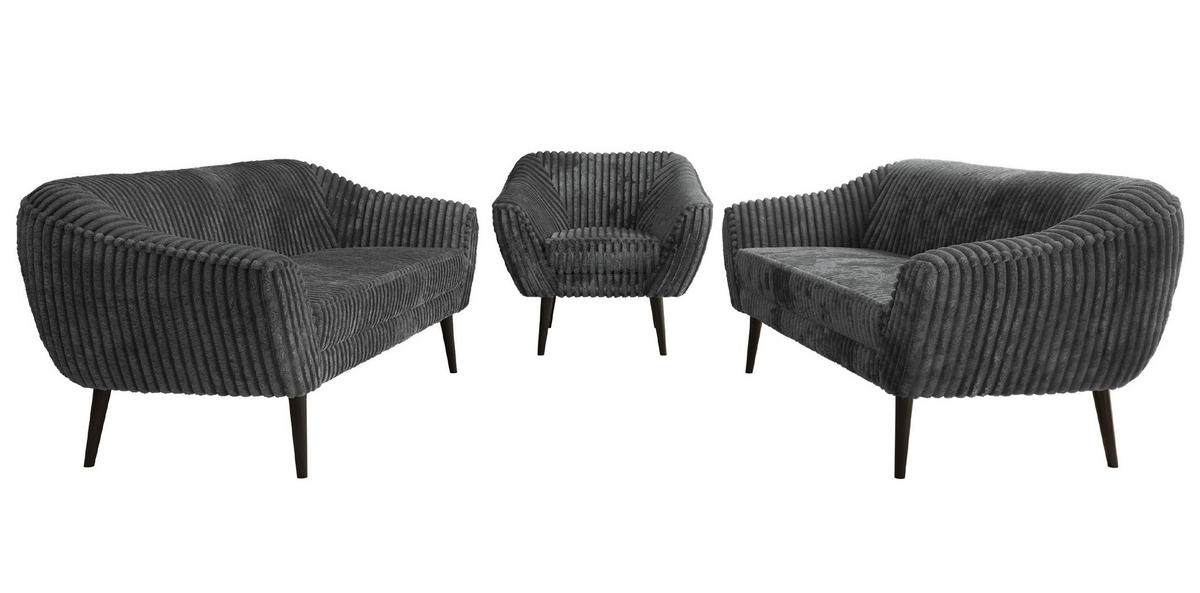 SEDACÍ SOUPRAVA 3+3+1 PIRS - Šedá Manšestr - Černé nohy - šedá/černá, kompozitní dřevo/textil (180/75/74cm) - MKS
