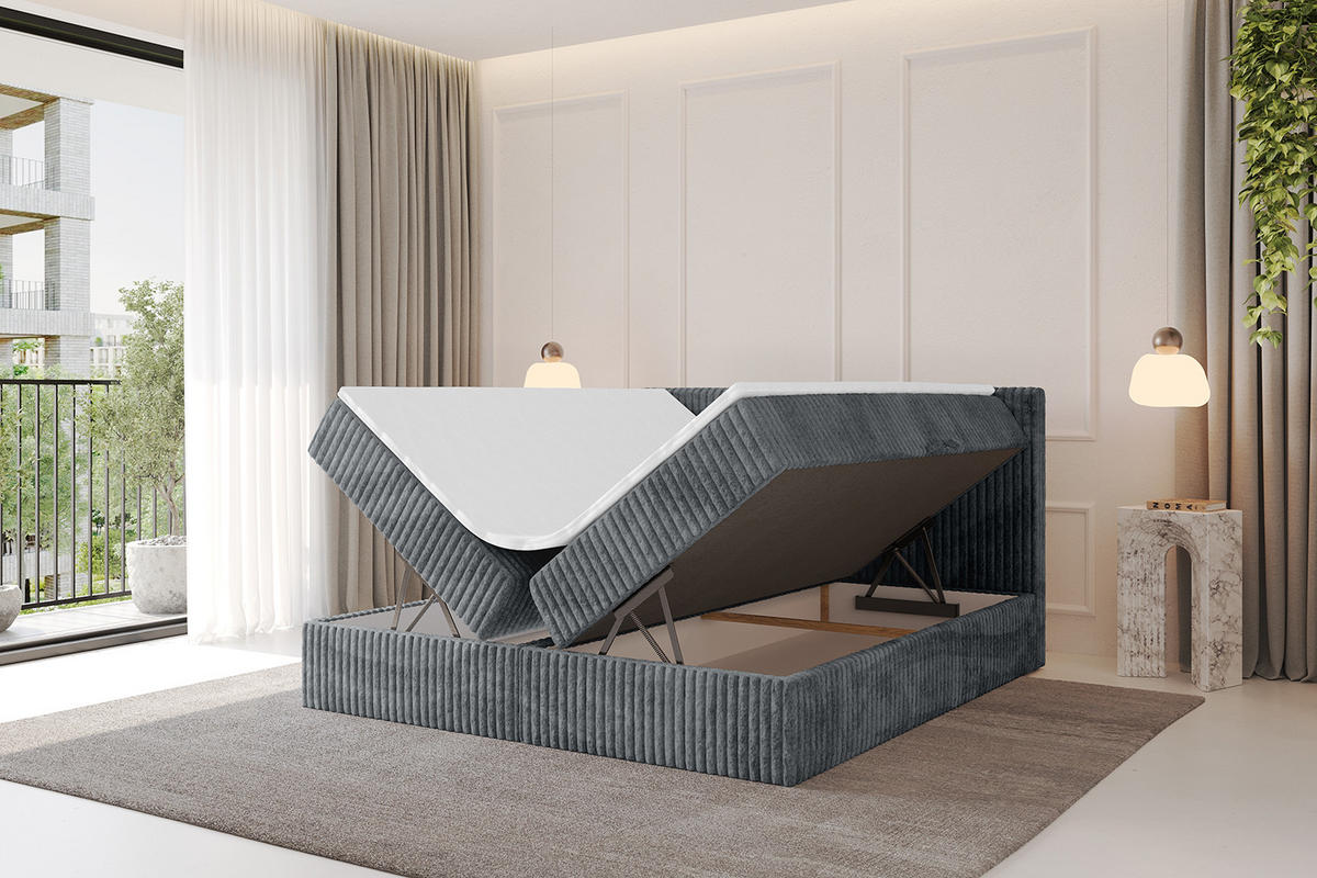 BOXBETT mit Matratze H3 und Lattenrost - TOLO - 140x200 Cord - Dunkelgrau - Dunkelgrau, Holzwerkstoff/Kunststoff (140/200cm) - ALTDECOR