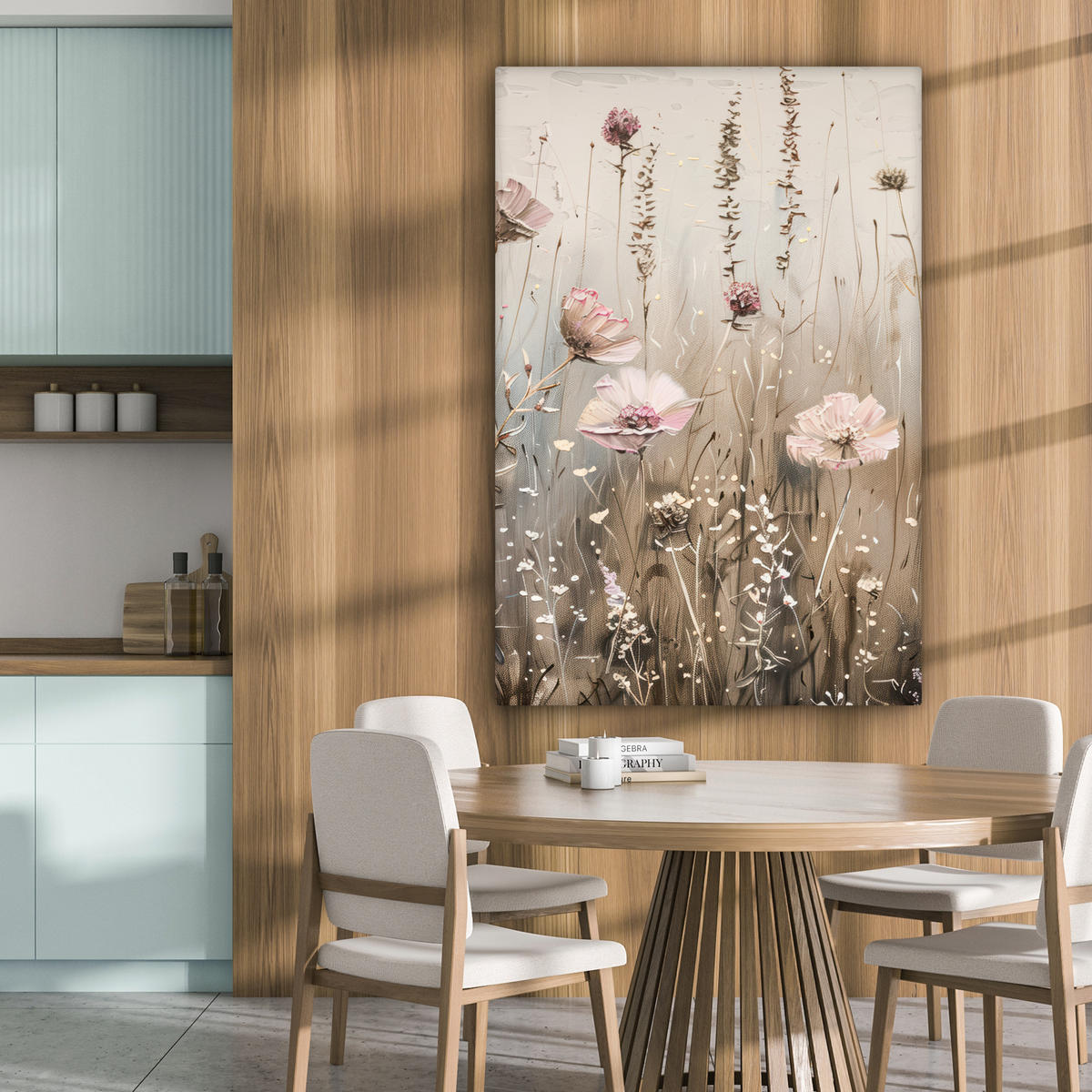 LEINWANDBILD Blumen - Rosa - Modern - Beige 80x120 cm - Beige, Textil (80/120cm) - MuchoWow