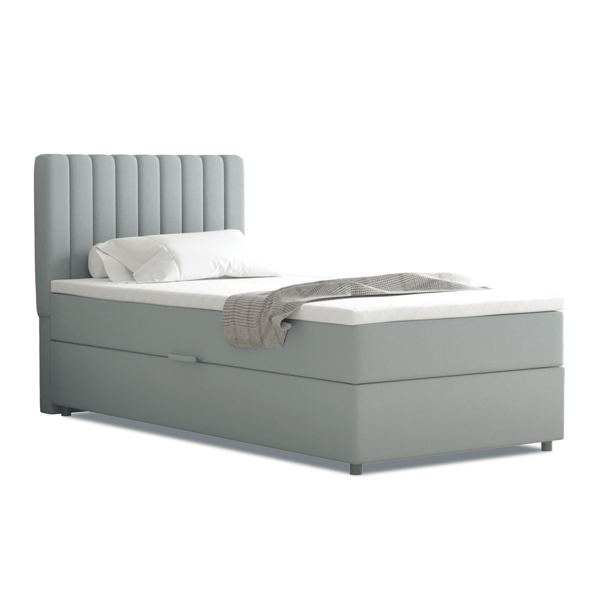 BOXBETT Everest 90 x 200 cm Einzelbett mit hochwertiger Bonell-Matratze und Topper - Hellgrau, Holz (90/200cm) - Panda Möbel
