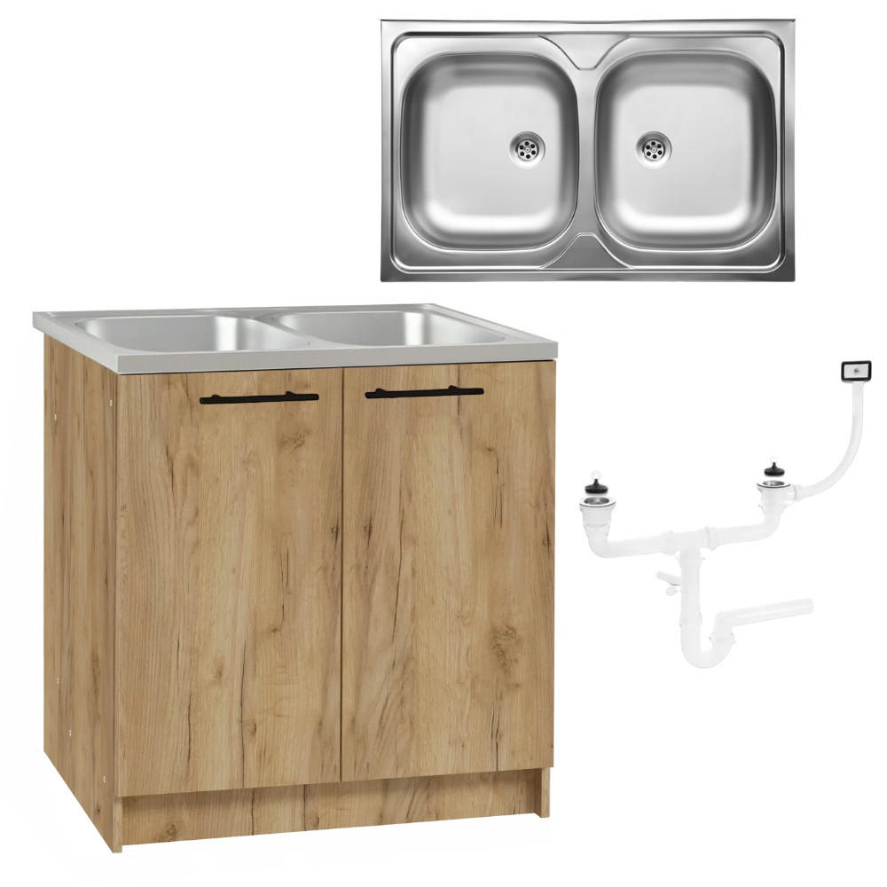 SPÜLUNTERSCHRANK 80cm mit Spüle Eichenfarbe - Eichefarben, Holzwerkstoff (80/82/50cm) - Stamar