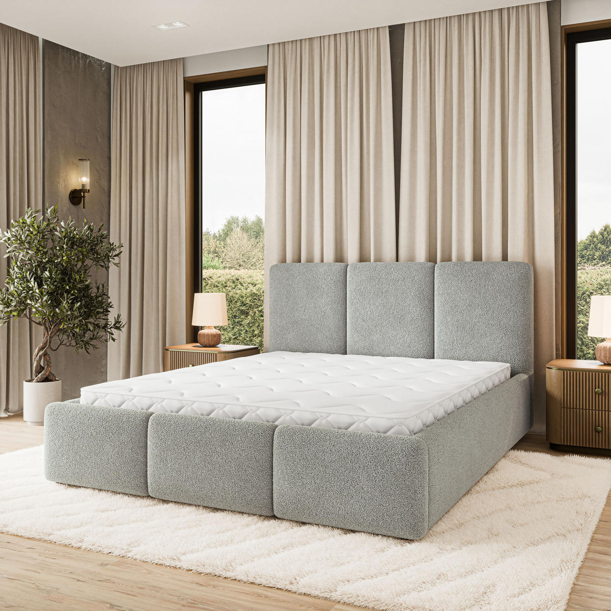 POLSTERBETT MORENA Q 180x200 cm mit Bettkästen - Hellgrau - Hellgrau, Holz (180/200cm) - MASSENO