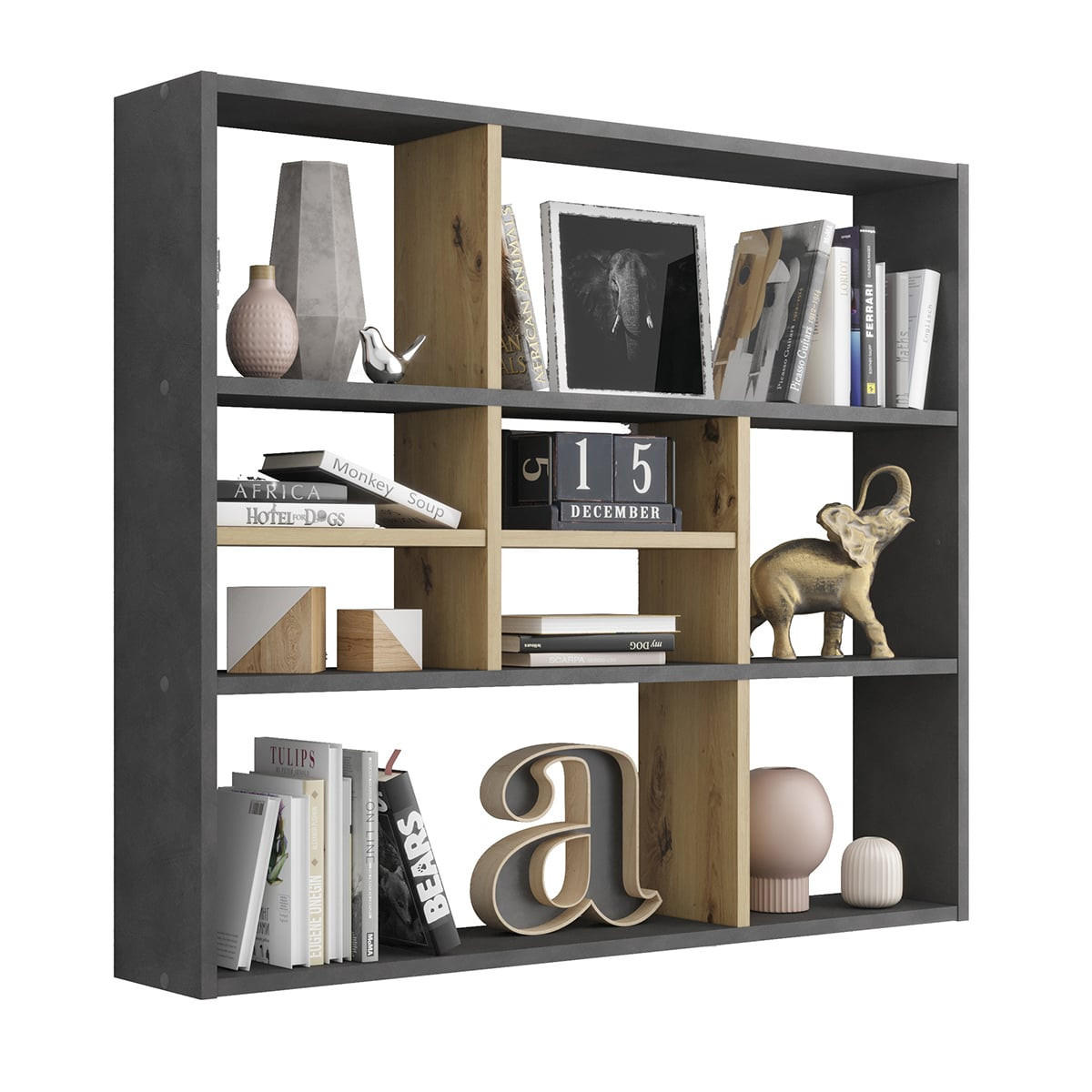 WANDREGAL 9 Fächer L90 cm - Mika - Anthrazit, Holzwerkstoff (16/78.2/90cm) - Calicosy