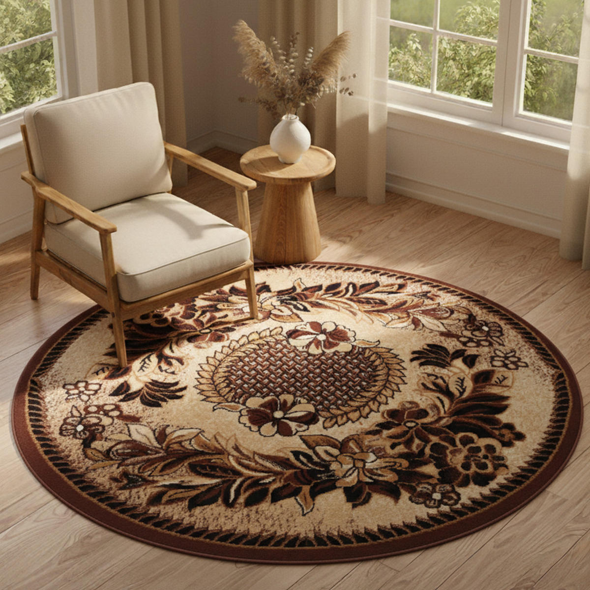Tapiso TEPPICH ATLAS rund beige braun floral 140/140 cm jetzt nur online ➤