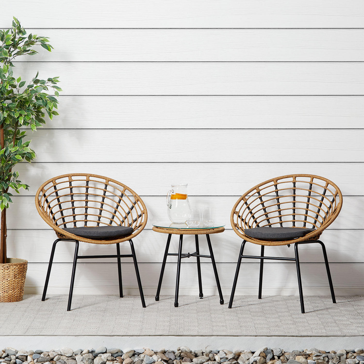 GARTENMÖBEL-SET 3-tlg. Kunststoff Natur - Braun, Kunststoff/Metall - Homestyle4u