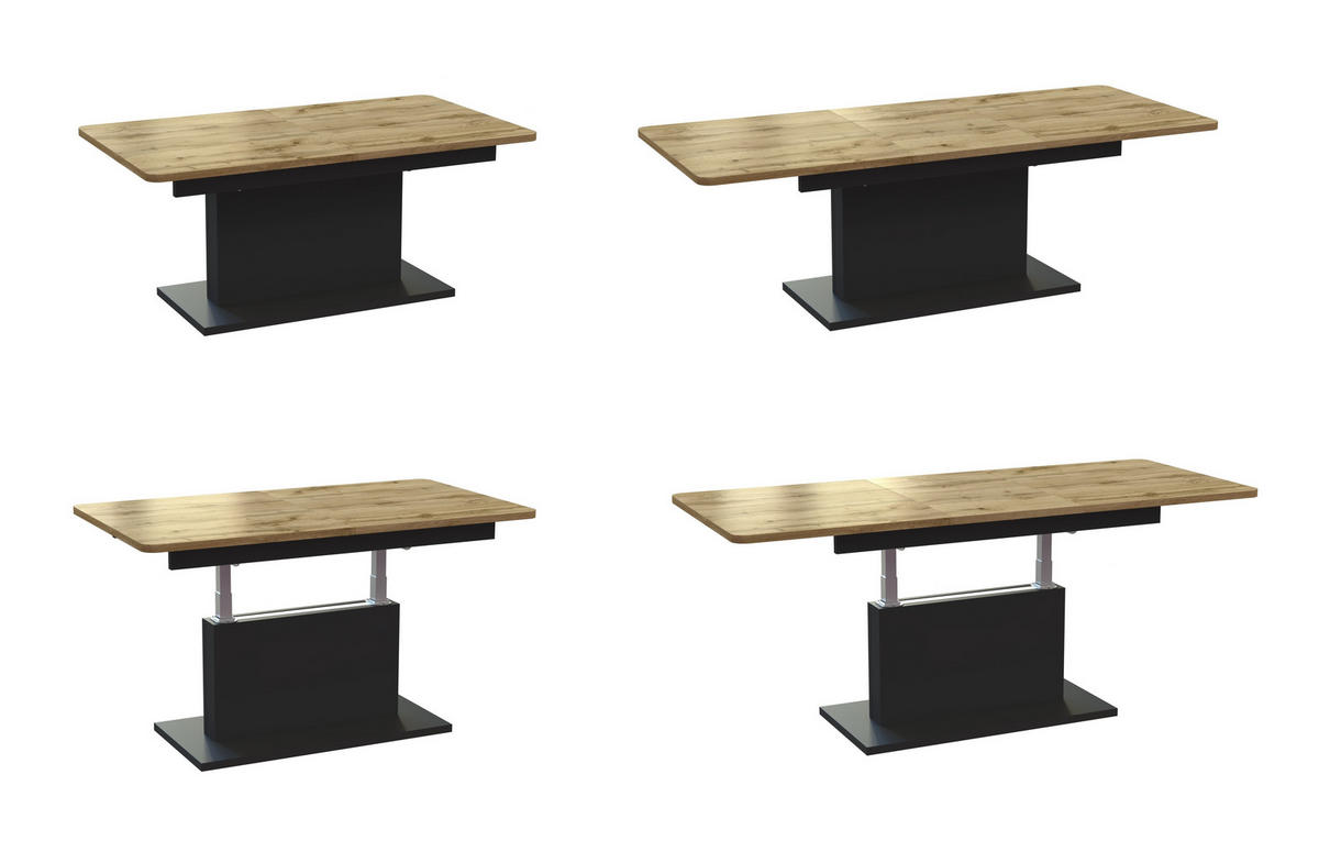 COUCHTISCH rechteckig Eiche Wotan - Schwarz matt 126/70/58 cm - Eiche Wotan/Schwarz, Holzwerkstoff (70/126/57cm) - designimpex