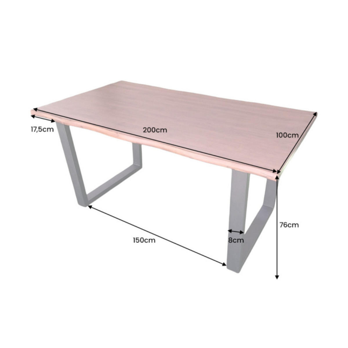 ESSTISCH GENESIS Akazie Braun 200cm - Schwarz/Braun, Holz/Metall (100/200/76cm) - riess-ambiente