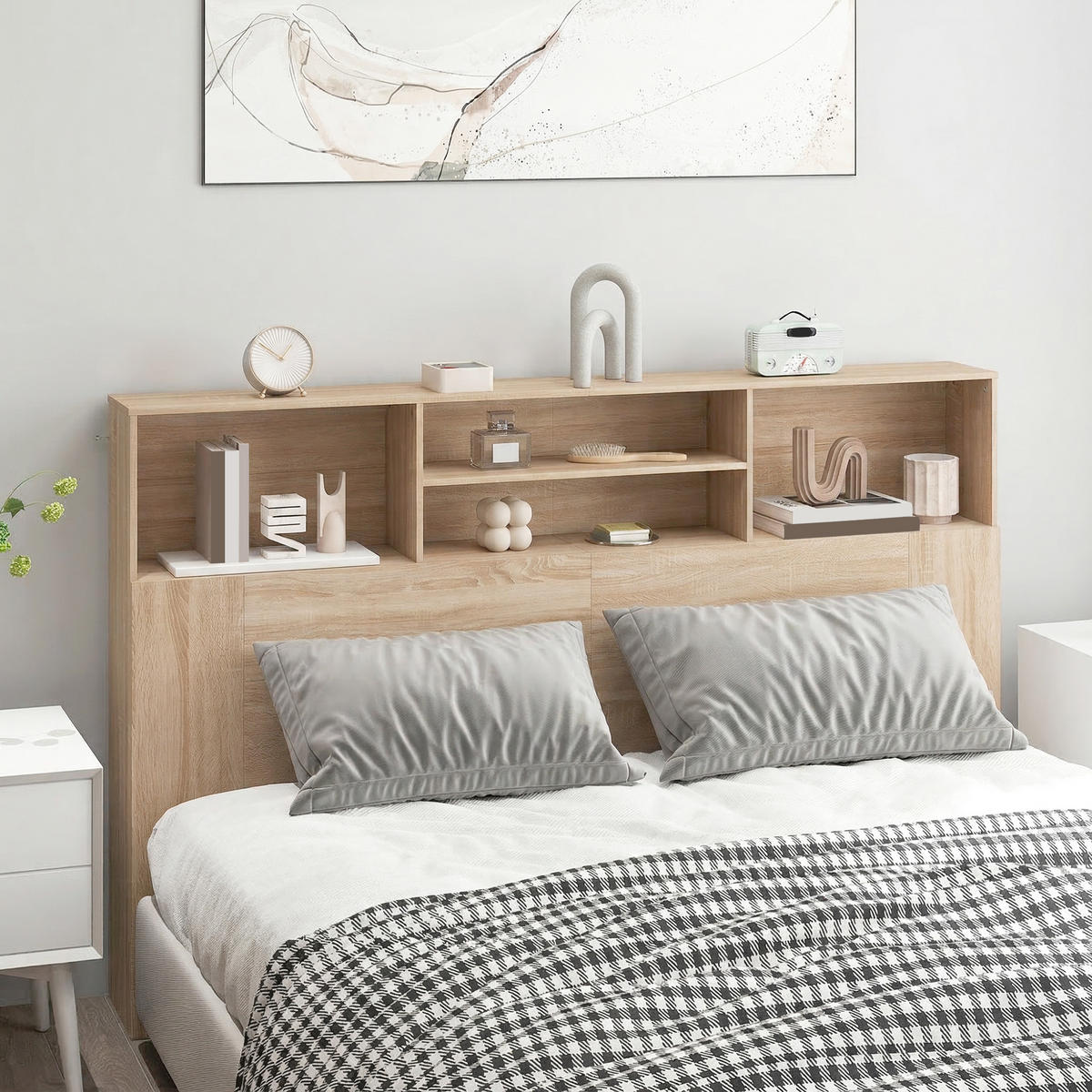 KOPFTEIL DE-18531 mit 4 offenen Fächern Naturholz-Optik - Naturfarben, Holzwerkstoff (20.2/108.2/160cm) - ComfortXL