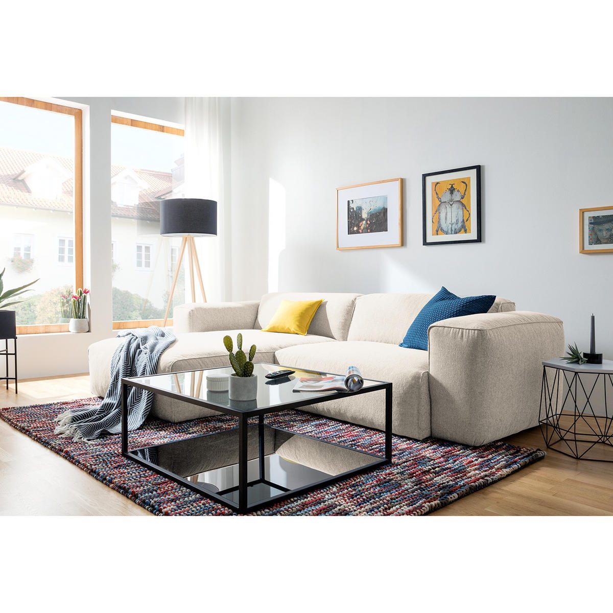 1,5-SITZER ECKSOFA mit Longchair - Beige/Schwarz, Kunststoff/Textil (260/173cm) - home24
