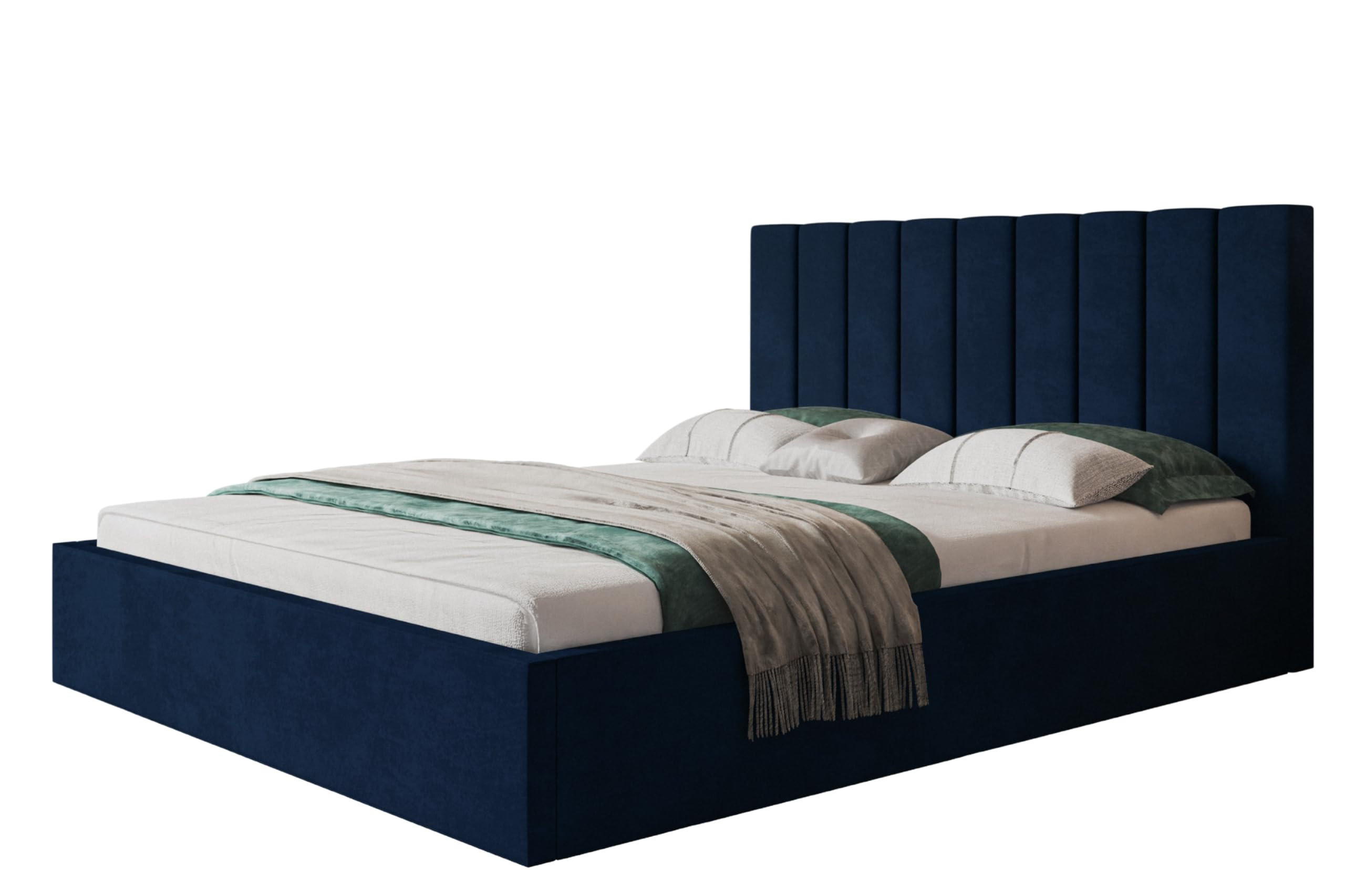 BETT 120x200 - Polsterbett mit Bettkasten und Metallrahmen - Modern Betten - Glatter Kronos-Stoff - Kollektion Sapporo - Blau - Blau, Holz/Textil (120/200cm) - Alpi-Möbel
