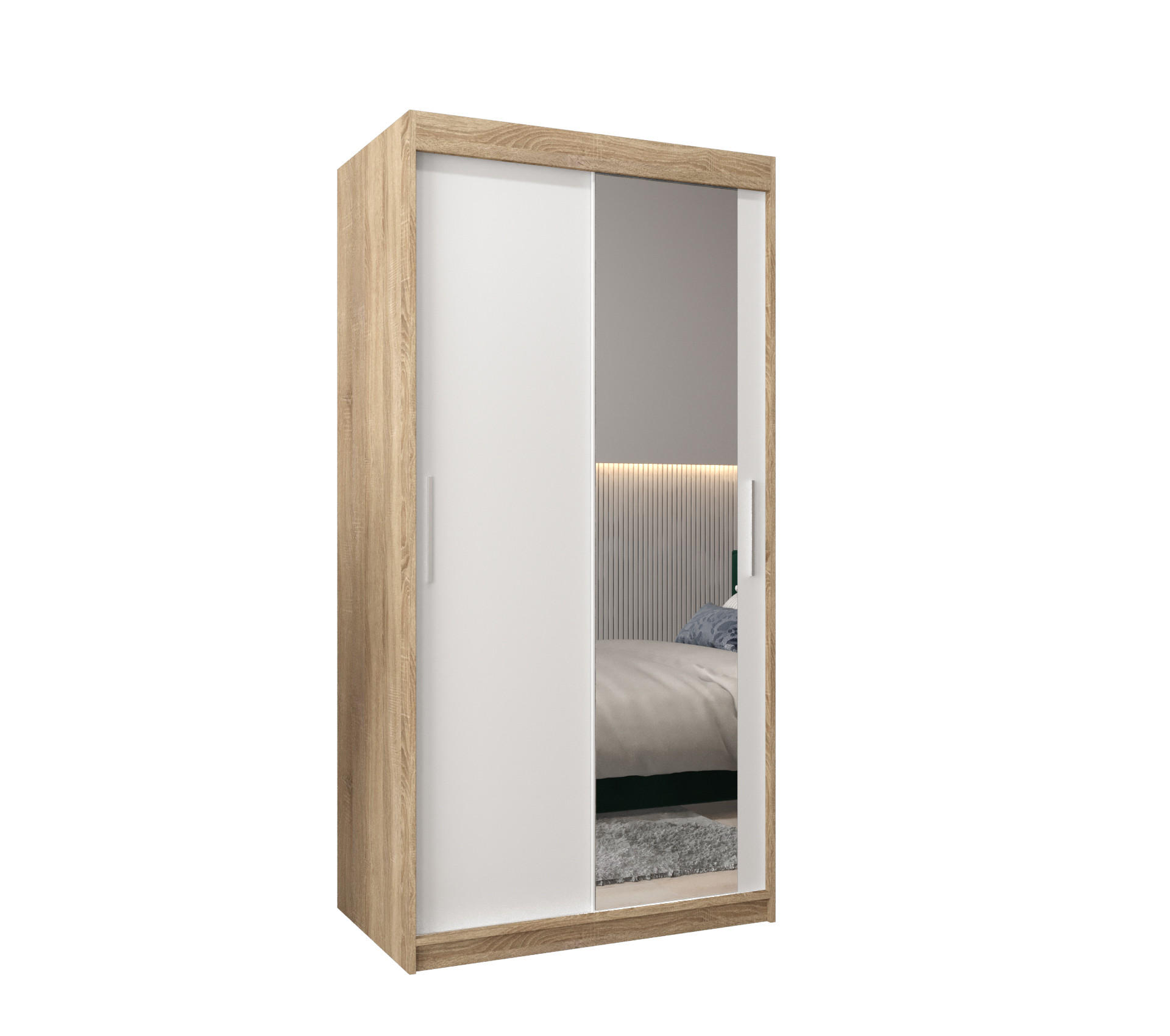 SCHWEBETÜRENSCHRANK 200/100/62 2-türig - Silberfarben/Weiß, Holz/Kunststoff (100/200/62cm) - Abiks Möbel