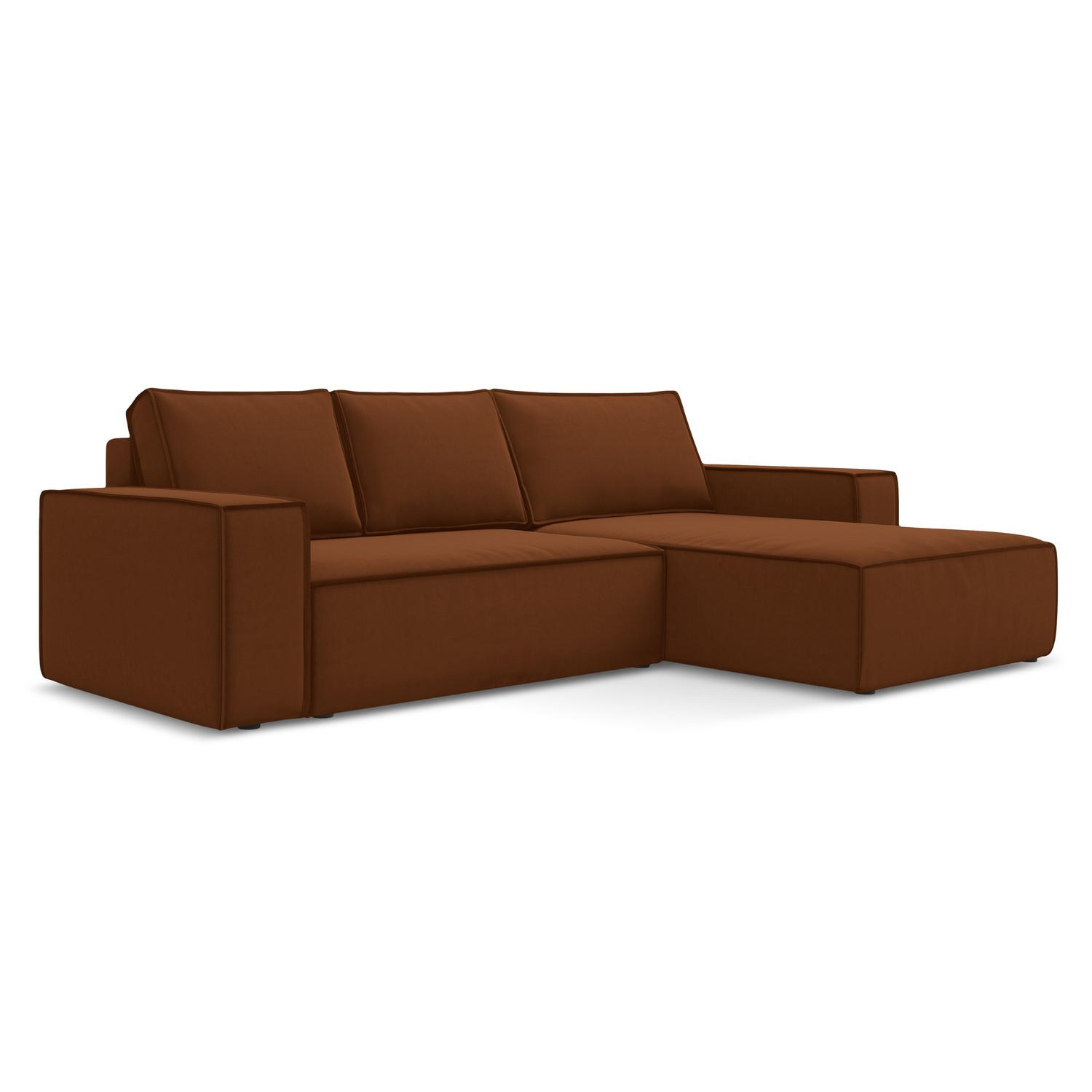ECKSOFA mit Schlaffunktion Samt Stoff Orange - Terracotta/Schwarz, Kunststoff/Textil (290/185cm) - LaMiaSofa
