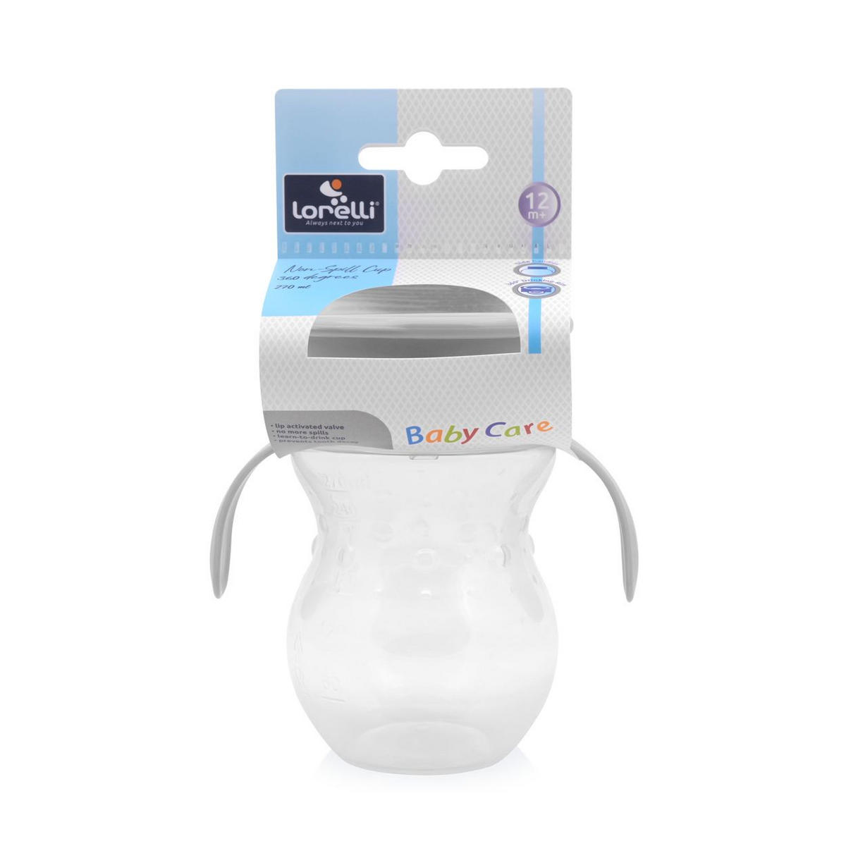 TRINKLERNBECHER 360 Grad 270 ml grau Kunststoff, auslaufsicher, skala, Deckel, Schutzdeckel, Haltegriffe - Grau, Kunststoff (12/12/12cm) - Baby Care