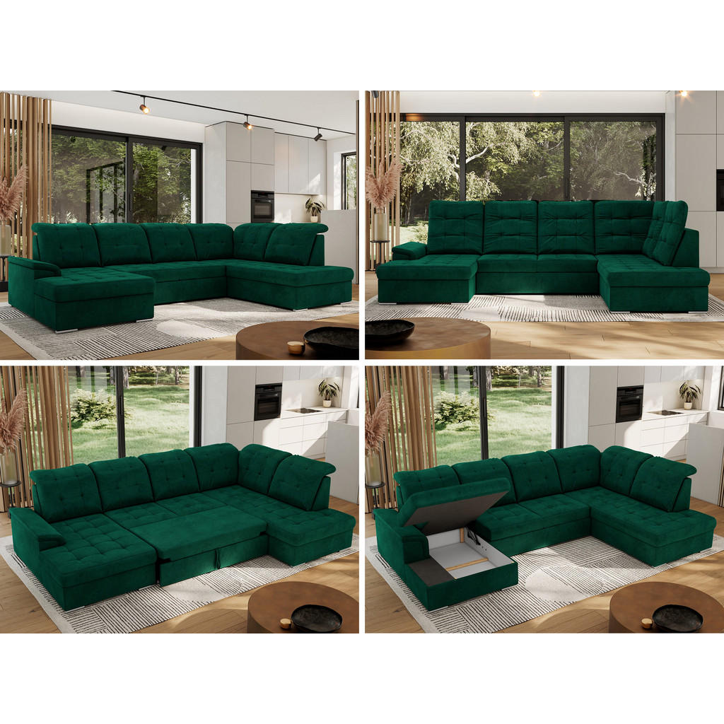 Thumbnail - MKS Wohnlandschaft, Dunkelgrün, Textil, 6-Sitzer, U-Form, 323x89x204 cm, Oeko-Tex®, Wohnzimmer, Sofas & Couches, Wohnlan...