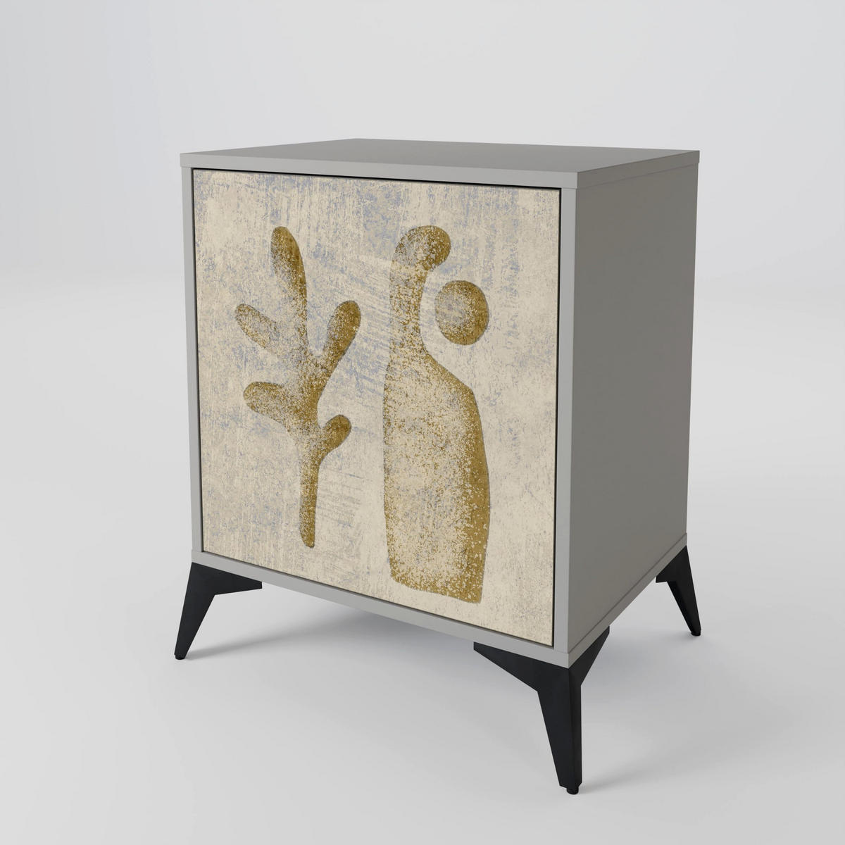 SIDEBOARD SAND SCULPTURES, Grau, 57,5x42x67,5 cm, Schwarze Metall-Rahmenfüße - Multicolor/Schwarz, Holzwerkstoff/Metall (57.5/67.5/42cm) - SpaceRebels