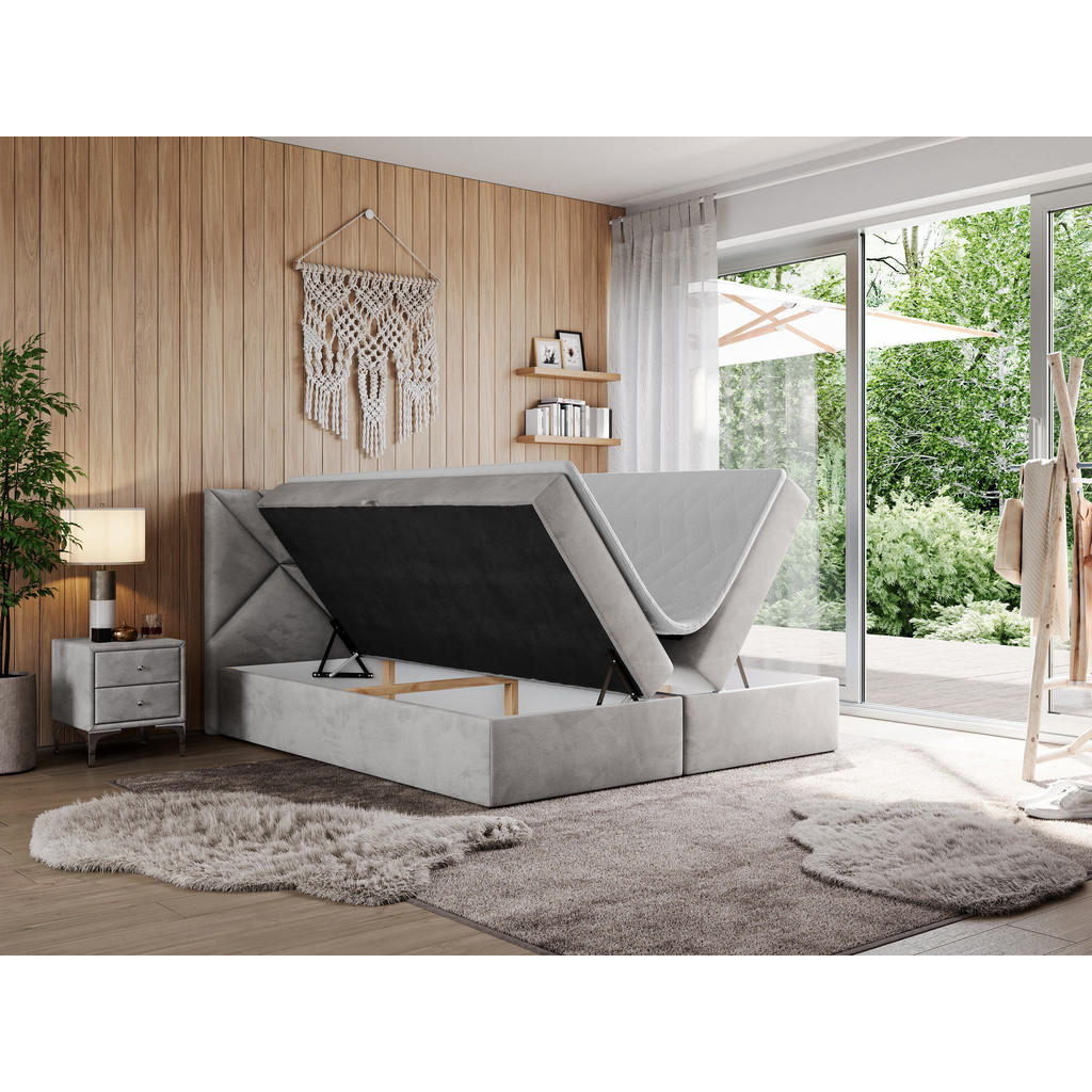 Thumbnail - Boxbett, Hellgrau, Textil, 2-Sitzer, H3, 7-Zonen, Rechteckig, 160x200 cm, Oeko-Tex®, Schlafzimmer, Betten, Boxspringbett...