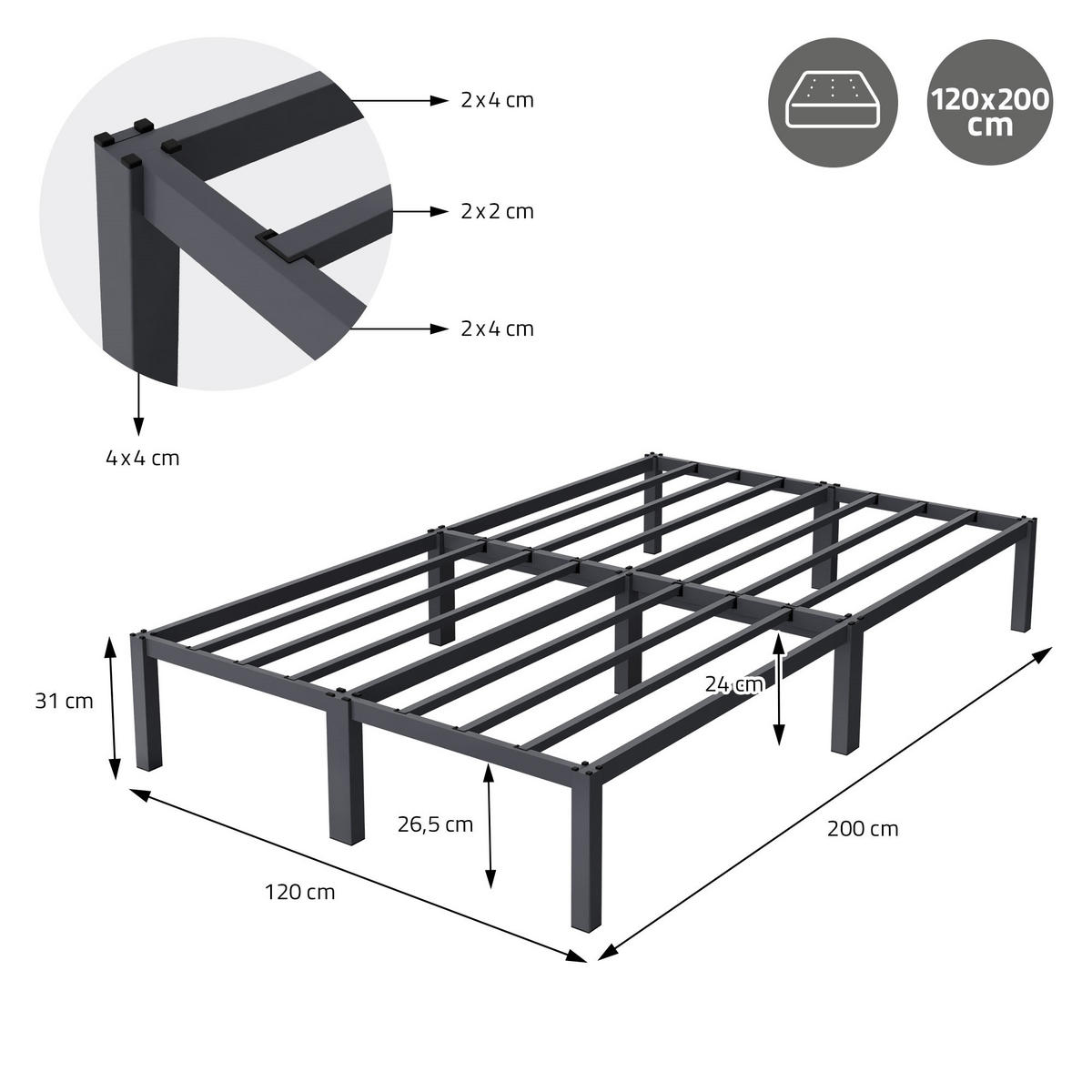 METALLBETT 120/200cm - Anthrazit, Metall (120/200cm) - ML-DESIGN