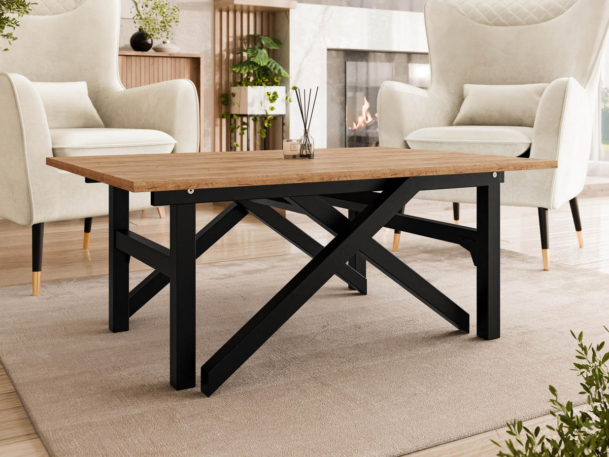 2-IN-1 COUCHTISCH UND ESSTISCH Xena Bis - Eichefarben/Schwarz, Holzwerkstoff/Metall (70/100/45cm) - MIRJAN24