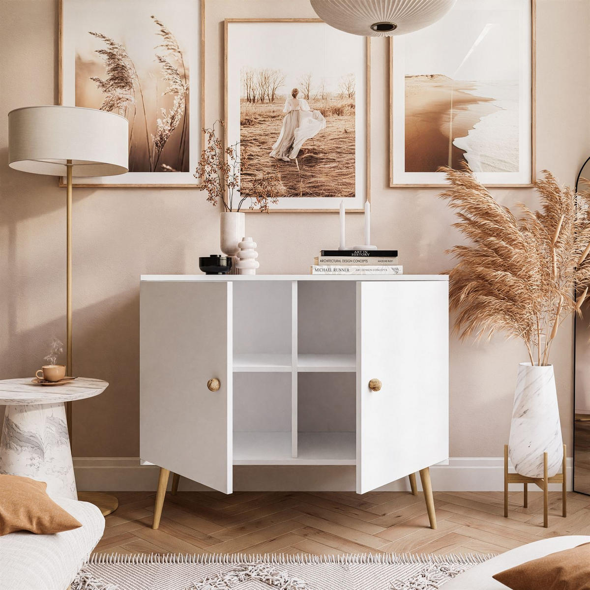 KOMMODE Zweitürige HARMONY Weiß - Weiß, Holzwerkstoff (100/85/42cm) - Lookway