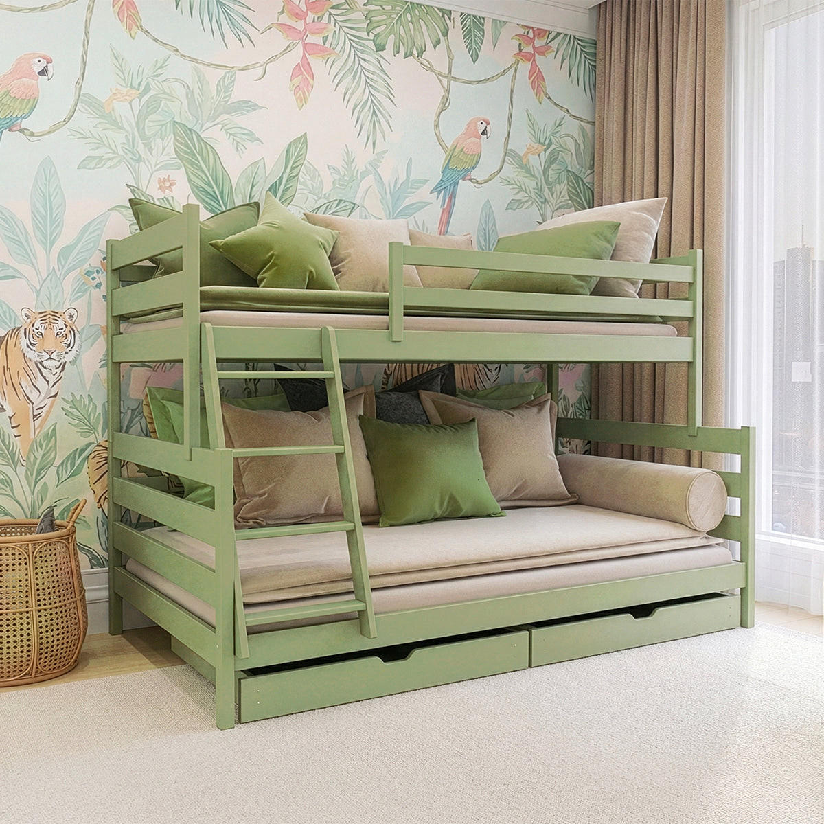 BETT 120/200 Léo Olive - Grün, Holz (120/200cm) - Petits-meubles