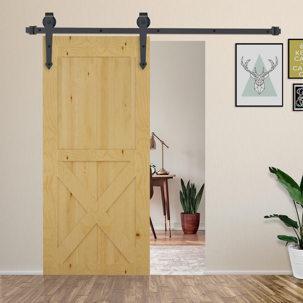 SCHIEBETÜREN-BESCHLAGSATZ, 2 m, Komplett-Set mit Schienen, Rollen, Braun - Braun, Metall (4/0.6/100cm) - HOMCOM