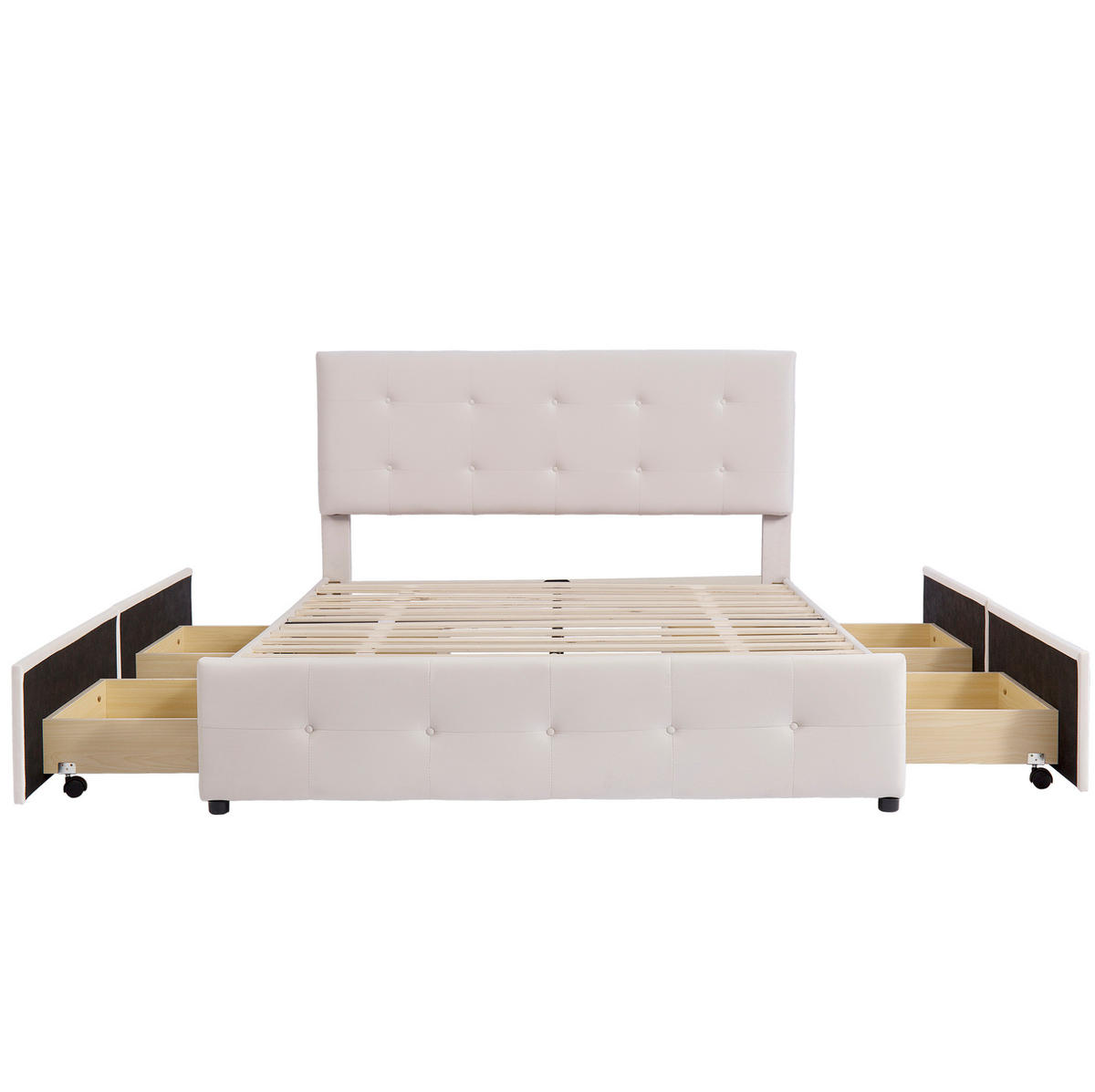 POLSTERBETT gepolstert Beige mit 4 Schubladen und Lattenrost - Beige, Textil (140/200cm) - IVMEU