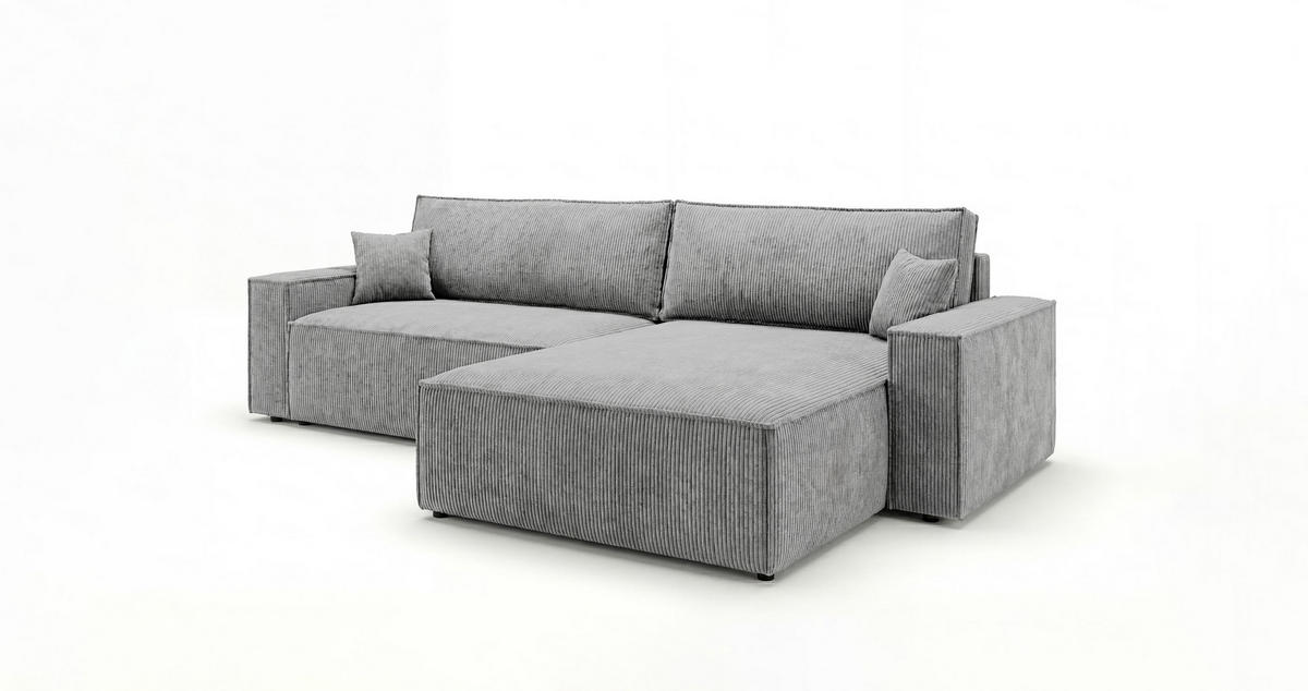 ECKSOFA VIENNA rechts grau Cord Poso 55 - Schlaffunktion, Bettkasten - Grau, Textil (285/184cm) - Cornero