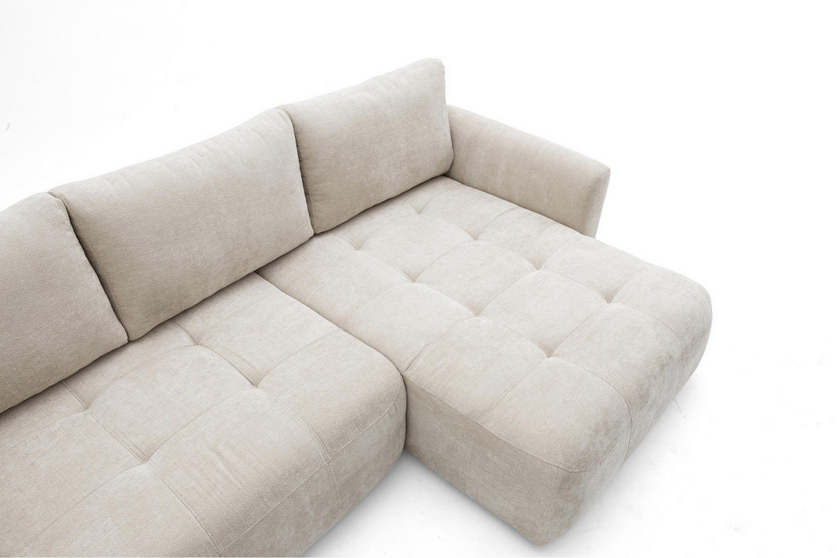ECKSOFA NICE L Rechts mit Schlaffunktion 137x204 Chenille Beige - Beige/Schwarz, Holz/Textil (165/260cm) - Muffo