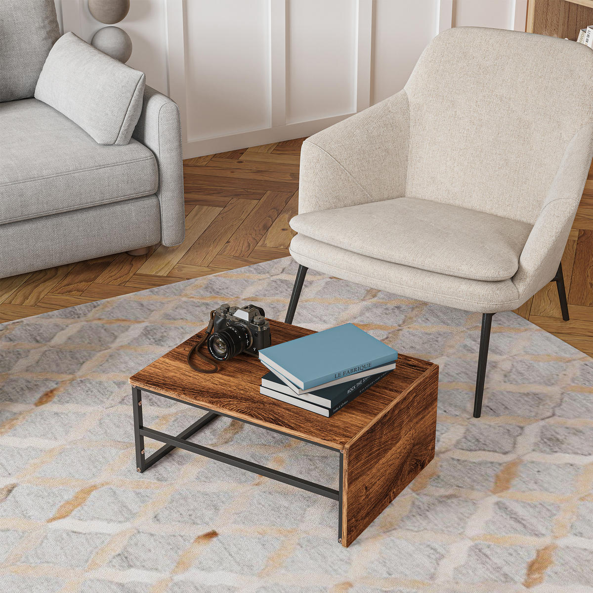 WOHNZIMMERTISCH 2er-Set rechteckig, Couchtisch mit Metallrahmen, Braun - Braun, Metall (105/52/48cm) - PARAFTA HOME