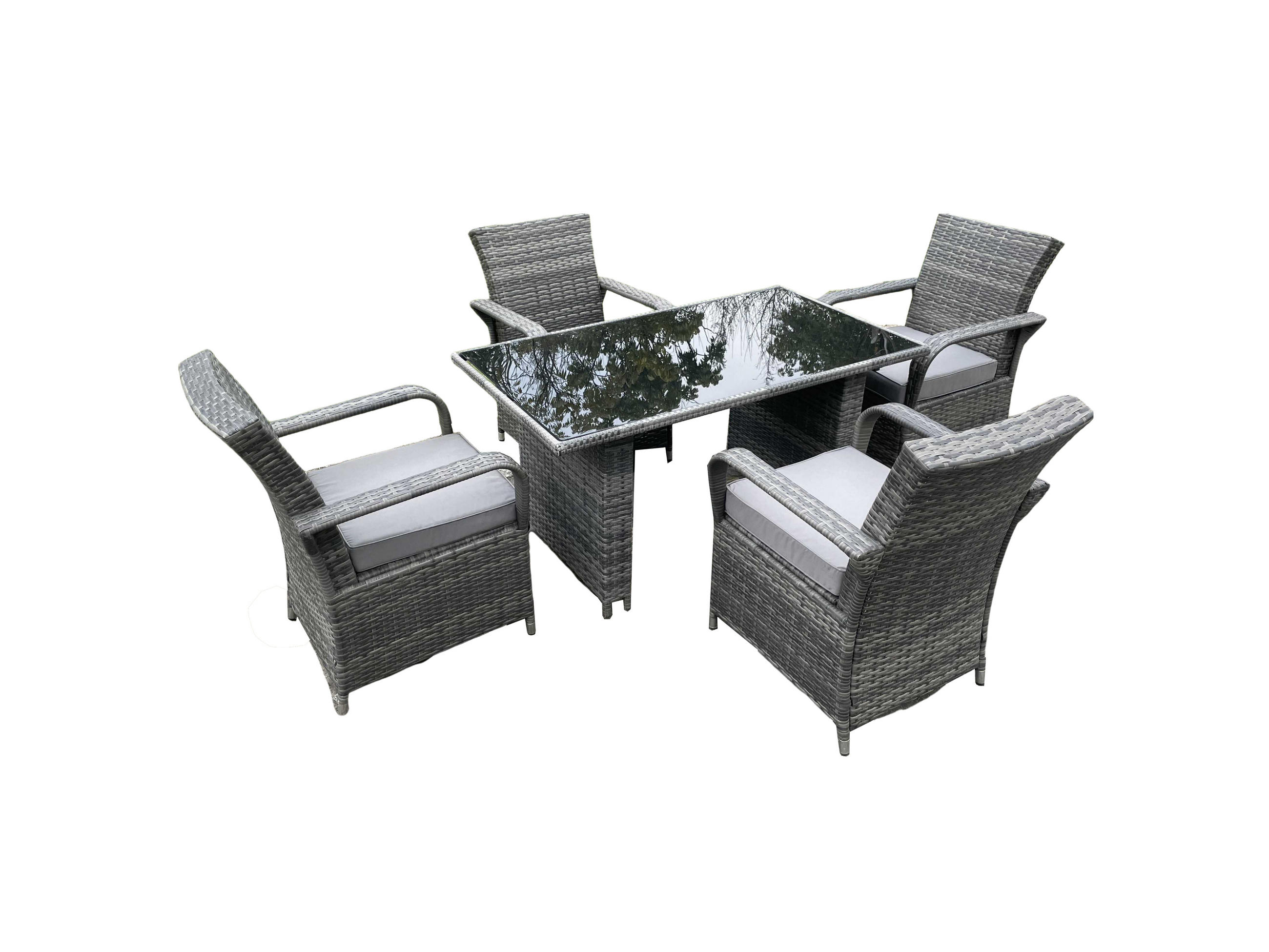 GARTENSOFA Hohe Rückenlehne Polyrattan 4-Sitzer - Dunkelgrau/Grau, Glas/Kunststoff - Fimous