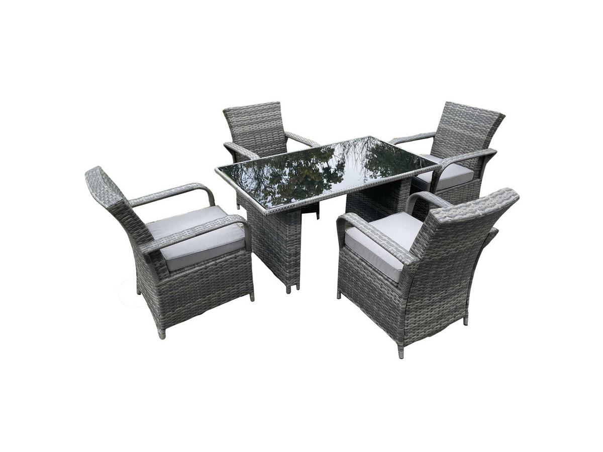 GARTENSOFA Hohe Rückenlehne Polyrattan 4-Sitzer - Dunkelgrau/Grau, Glas/Kunststoff - Fimous
