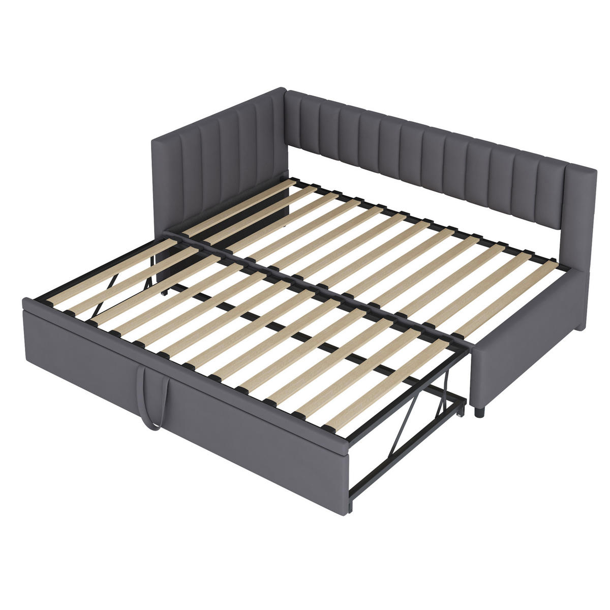 SCHLAFSOFA 90/200 cm mit Ausziehbett, L-Form und Samtbezug, Grau - Grau, Textil (97.5/75/208cm) - Redom