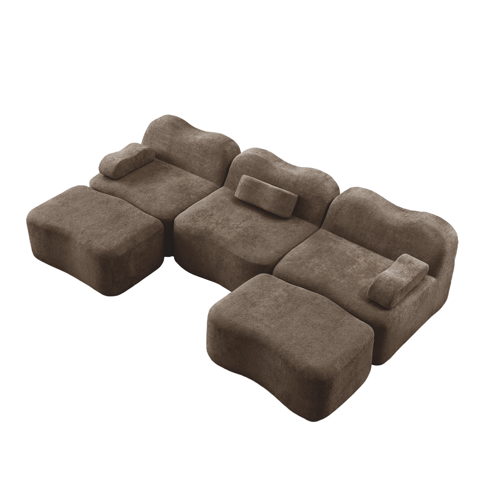WOHNLANDSCHAFT DE-34348 3-Sitzer mit 2 Ottomans Braun - Braun, Textil (167/70/288cm) - ComfortXL