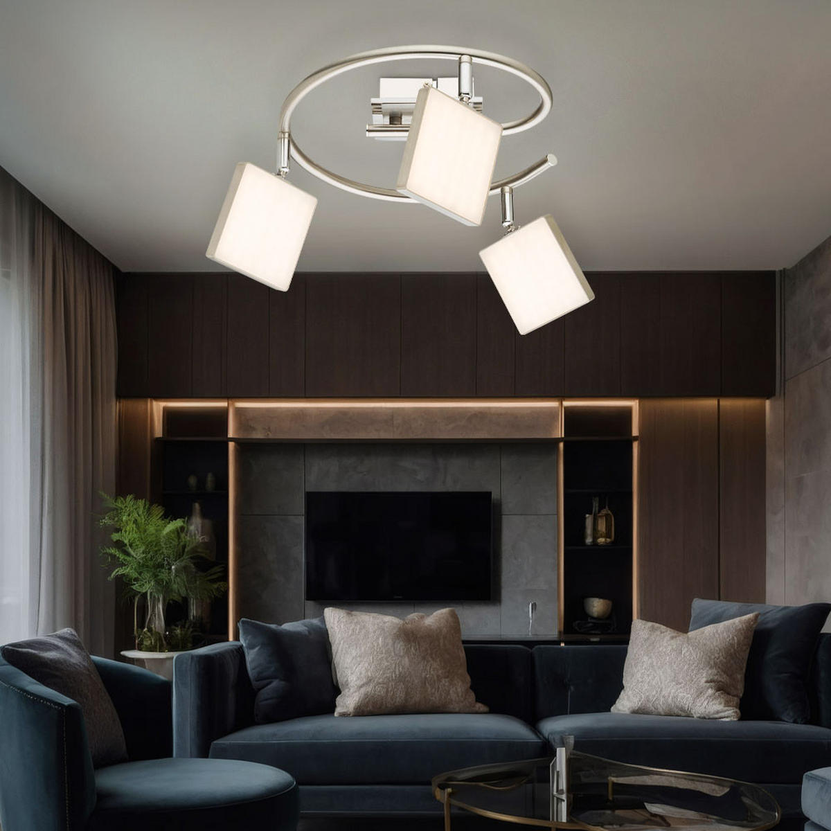 LED DECKENLEUCHTE BRAVA Silber matt Chrom - Silberfarben, Metall (28/28/18.8cm) - Globo Lighting