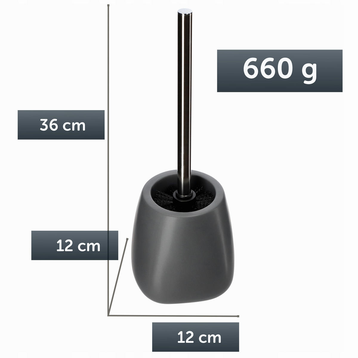 TOILETTENBÜRSTE mit Behälter, 36 cm, grau - Grau, Keramik/Kunststoff (12/36cm) - KADAX