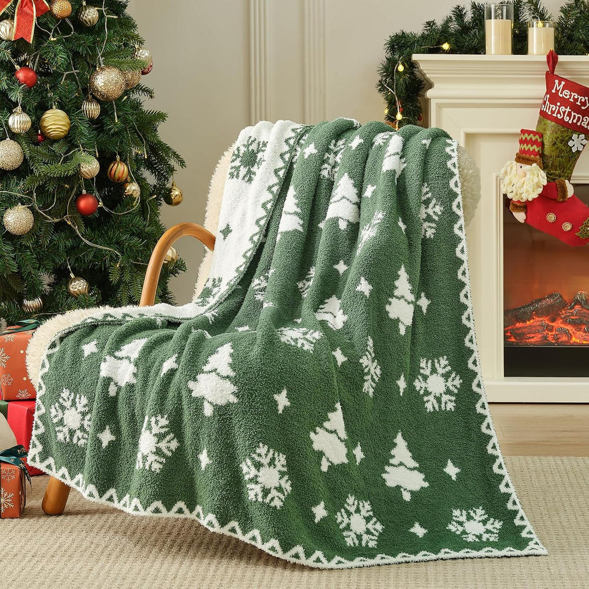 DECKE – Weihnachtsdecke – 150 x 130 cm – Grün - Grün, Textil (150/130cm)
