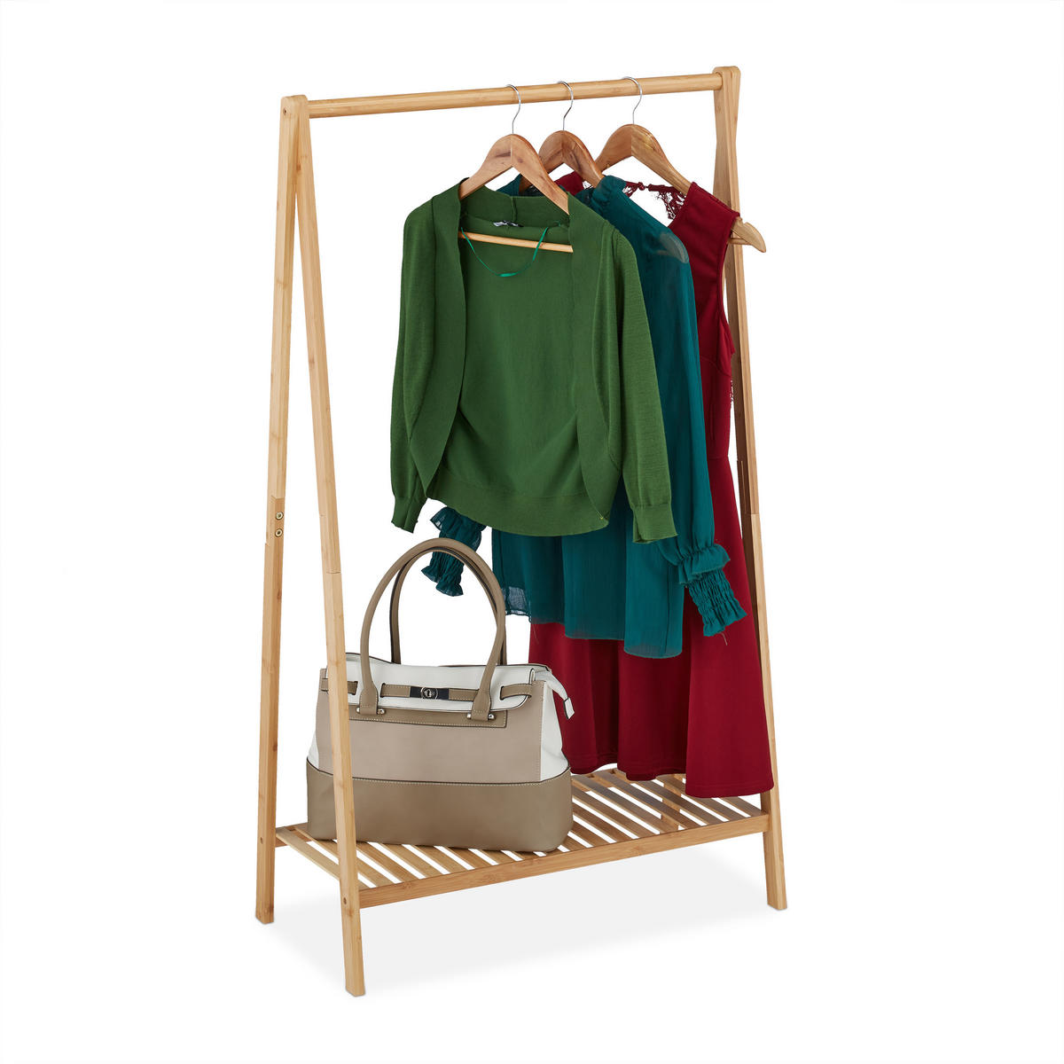 KLEIDERSTÄNDER - Hellbraun, Holz (67/120/35cm) - Relaxdays