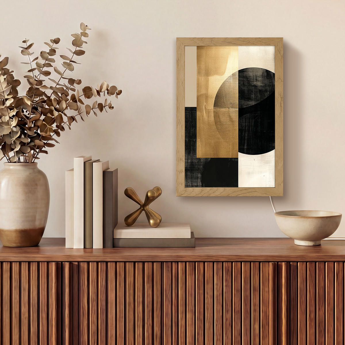 NÁSTĚNNÁ LAMPA Abstraktní - Moderní - Černá - Zlatá 20x30 cm - písková barva, kompozitní dřevo (20/30/8cm) - OnlyWow