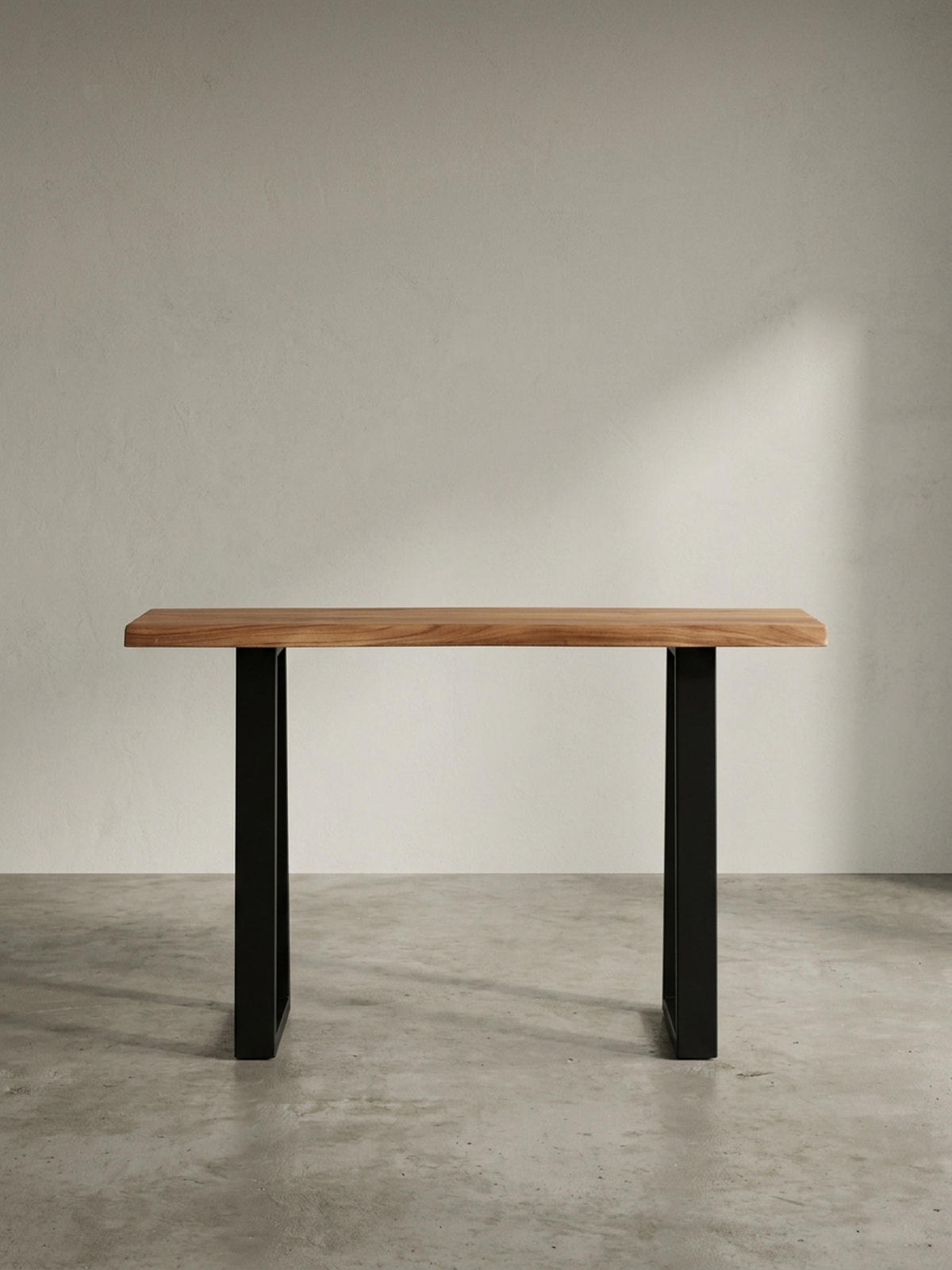 SCHREIBTISCH – Massivholz Akazie, 118x41 cm, Live-Edge Design, schmal - Schwarz/Braun, Holz/Metall (41/118/76cm) - KADIMA DESIGN