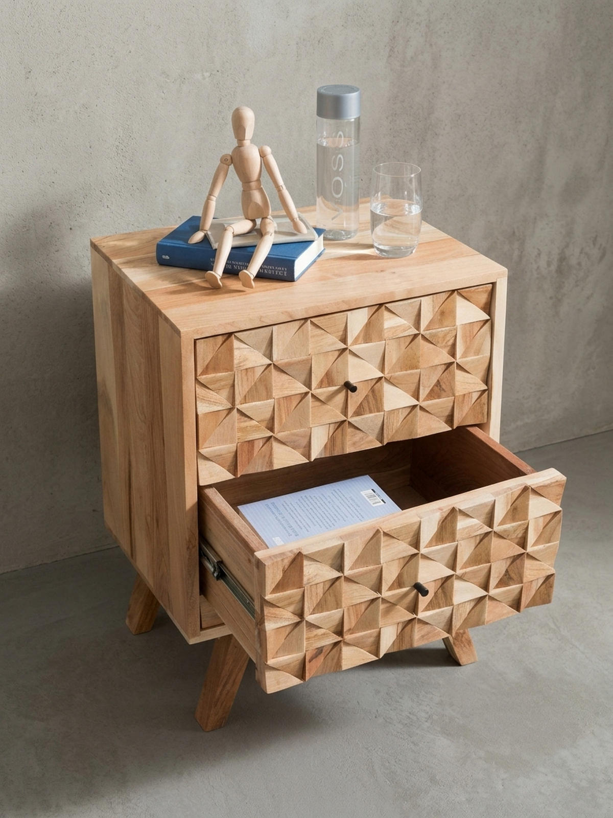 NACHTTISCH – Massivholz, 2 Schubladen, handgefertigt, moderner Landhausstil - Beige, Holz/Metall (44/61/35cm) - KADIMA DESIGN