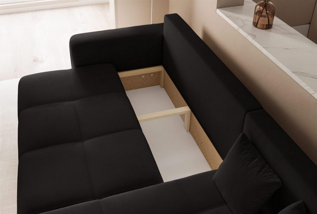ECKSOFA Leros Mit Schlaffunktion - Schwarz, Holzwerkstoff/Textil (145/248cm) - Fun Möbel