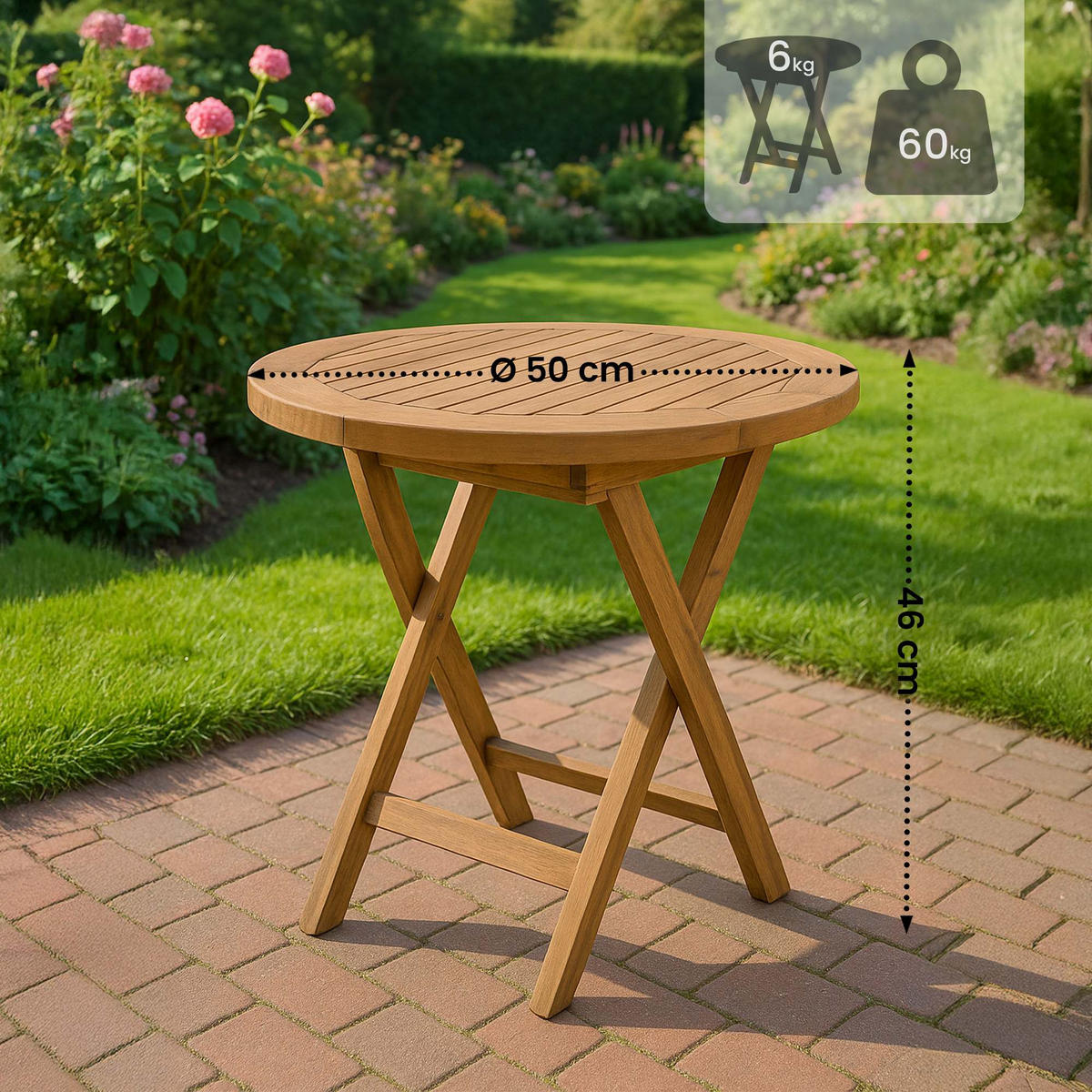 BEISTELLTISCH rund 50 cm Holz Teak - Eukalyptusholzfarben/Teakfarben, Holz (50/50/46cm) - CLP