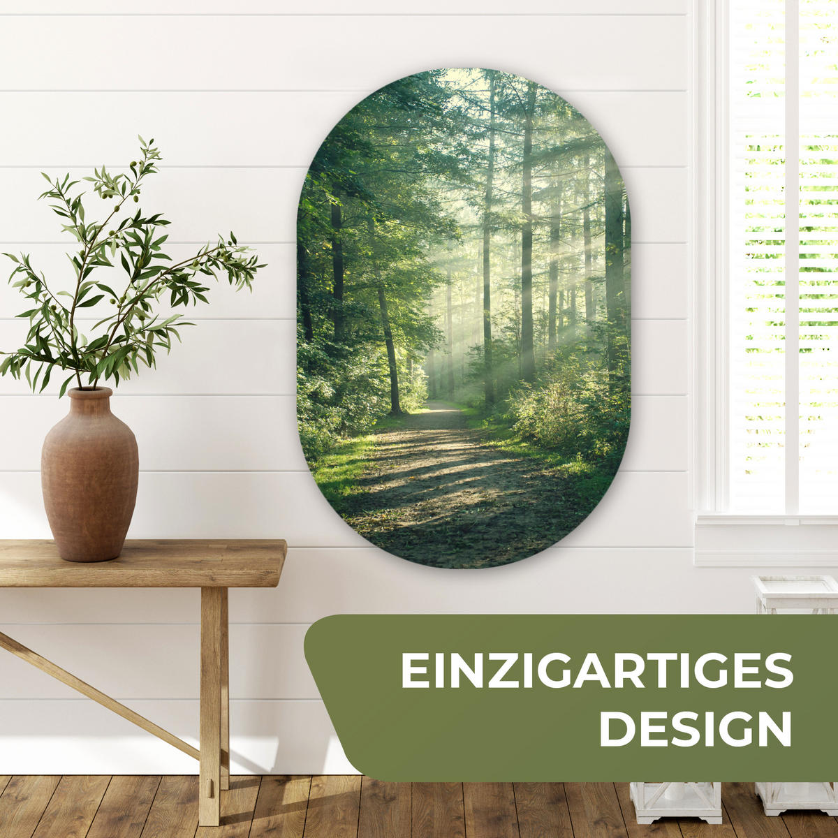 WANDBILD Wald - Weg - Sonne - Bäume - Grün - Natur 60x90 cm - Waldgrün, Kunststoff (60/90cm) - MuchoWow