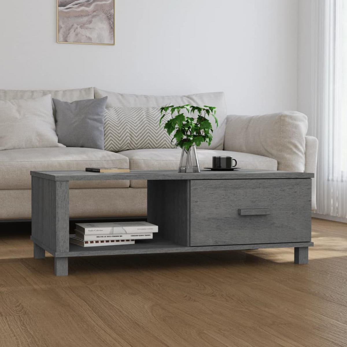 COUCHTISCH HAMAR Dunkelgrau 100x55x35 cm Massivholz Kiefer - Grau, Holz (100/55/35cm) - furnicato